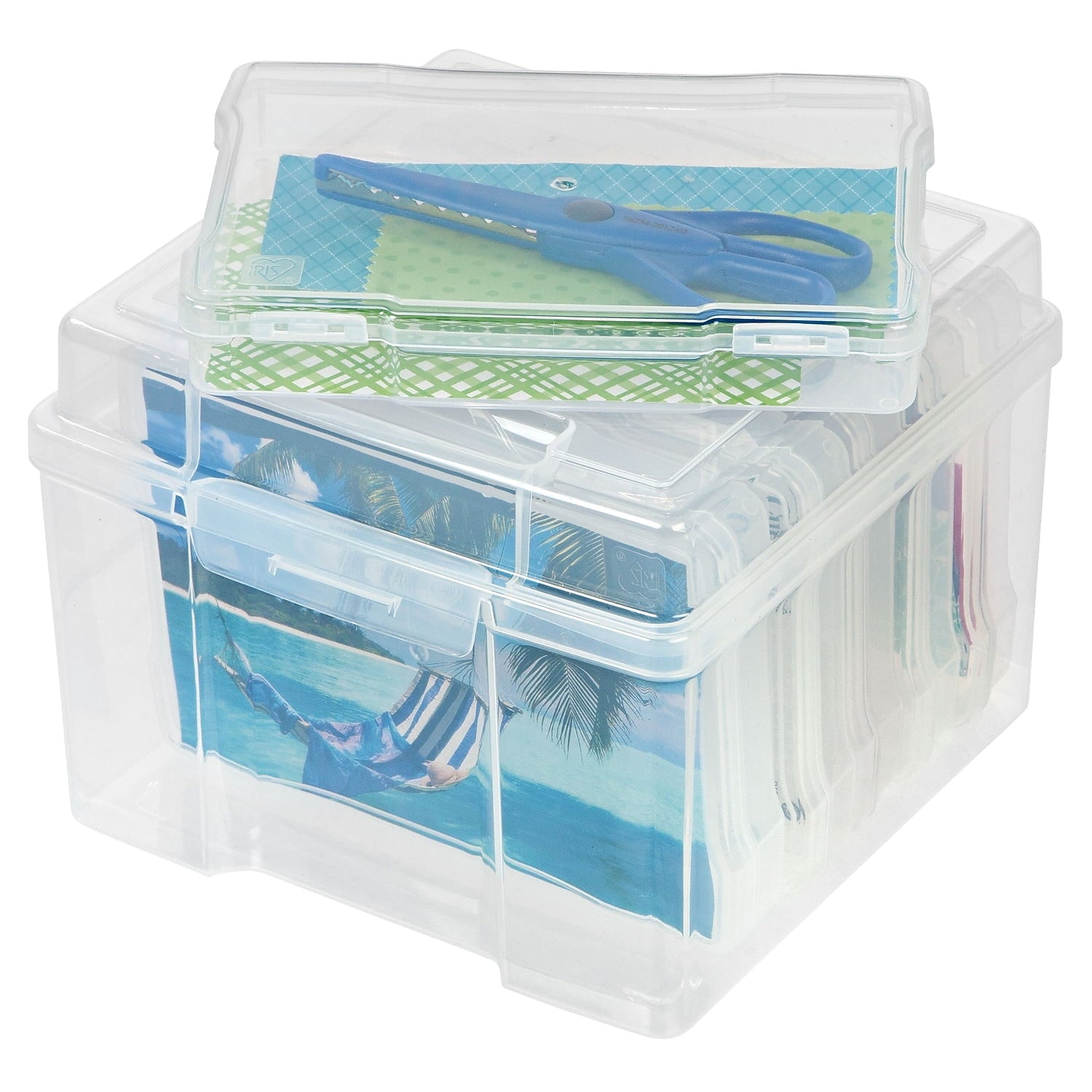 IRIS USA 5" x 7" Photo Storage Box with 6 cases, Craft Organizers and Storage Cases for Pictures, Cards, Clear