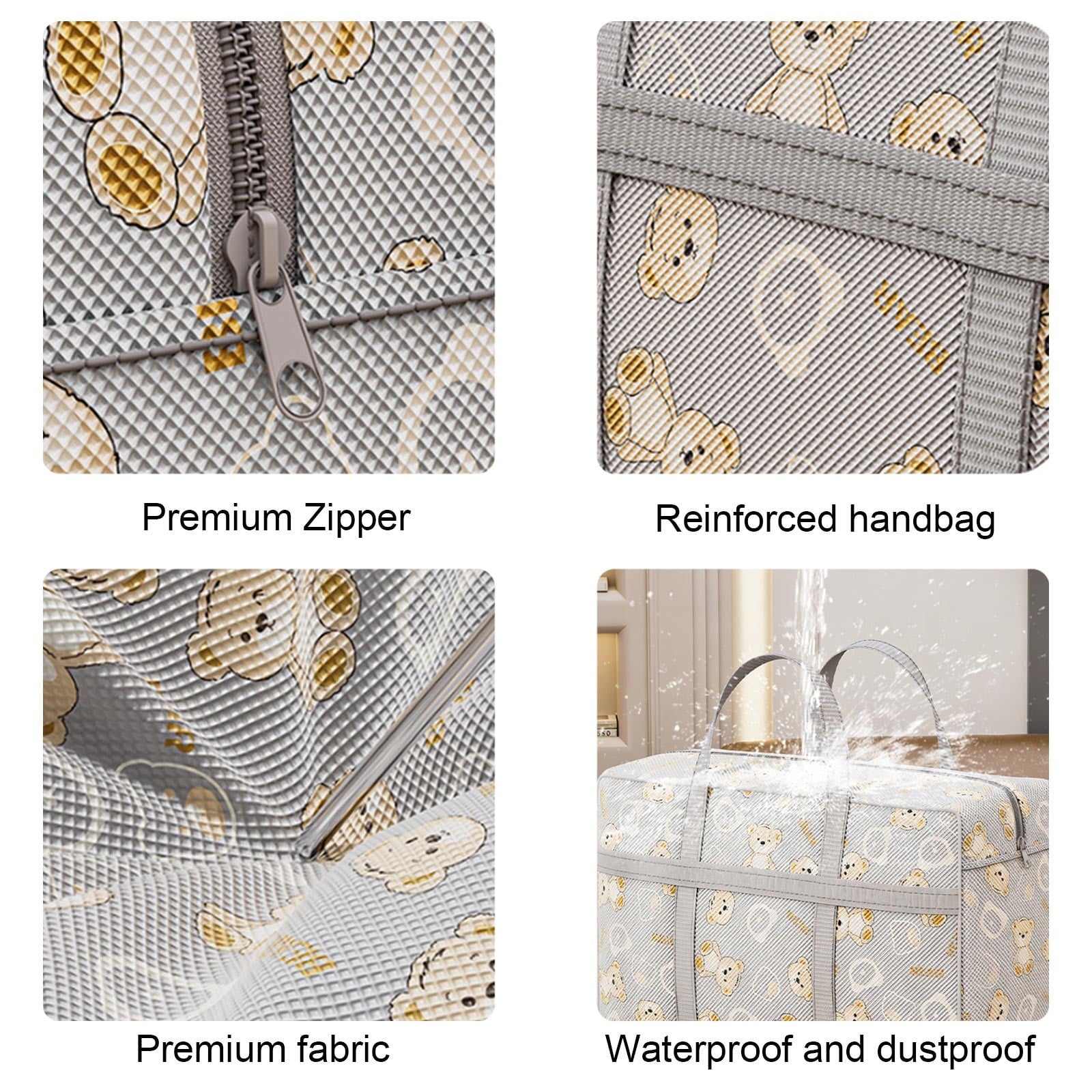 Extra Large Storage Bags, Heavy Duty Collapsible Moving Bags with Reinforced Handles & Double Zipper for Clothes, Travel, College Dorm, Seasonal Organization, 60x40x25cm