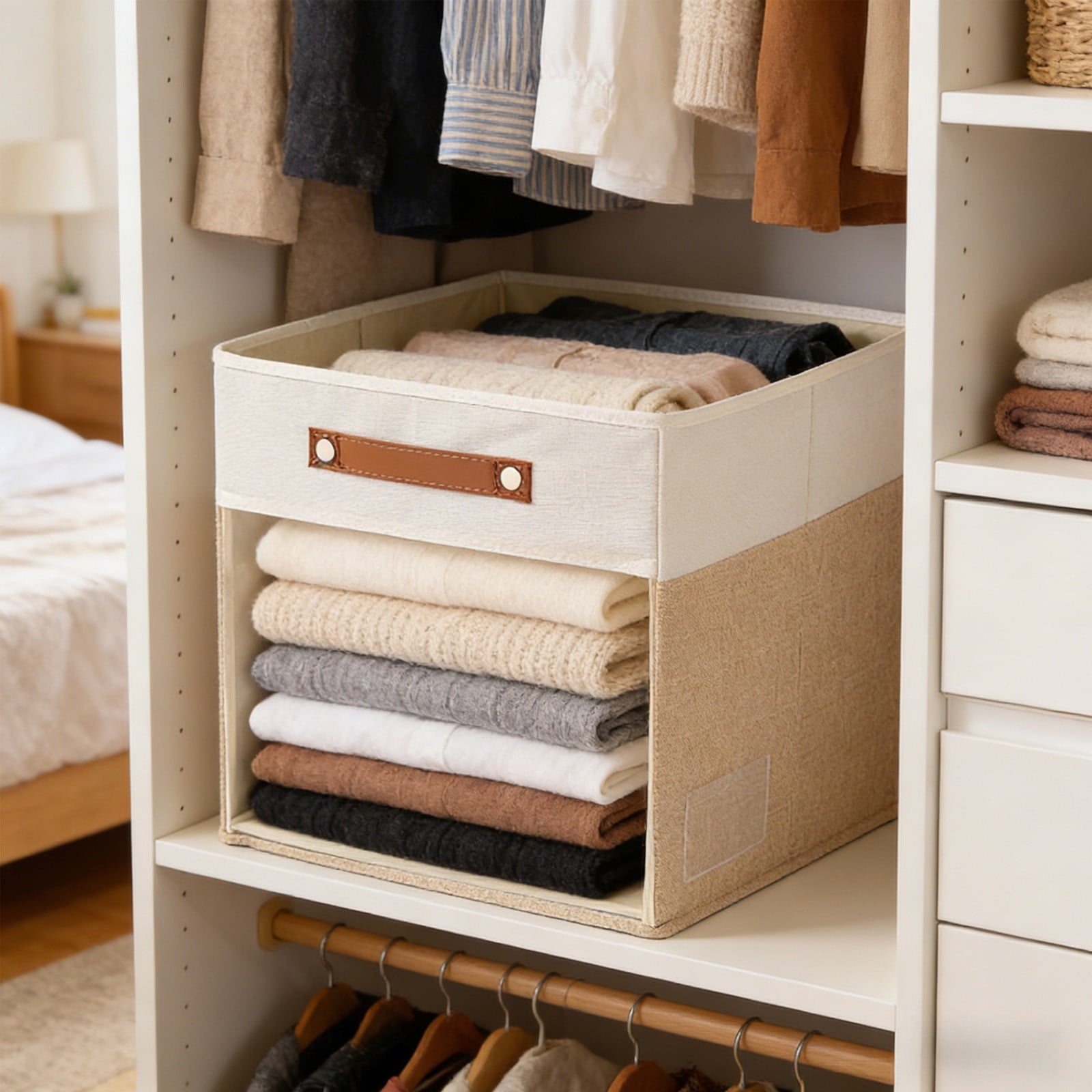 Collapsible Fabric Storage Bins 13 Inch, 2-Pack Heavy Duty Foldable Storage Cubes with Handles for Closet, Toy & Seasonal Organization, Beige