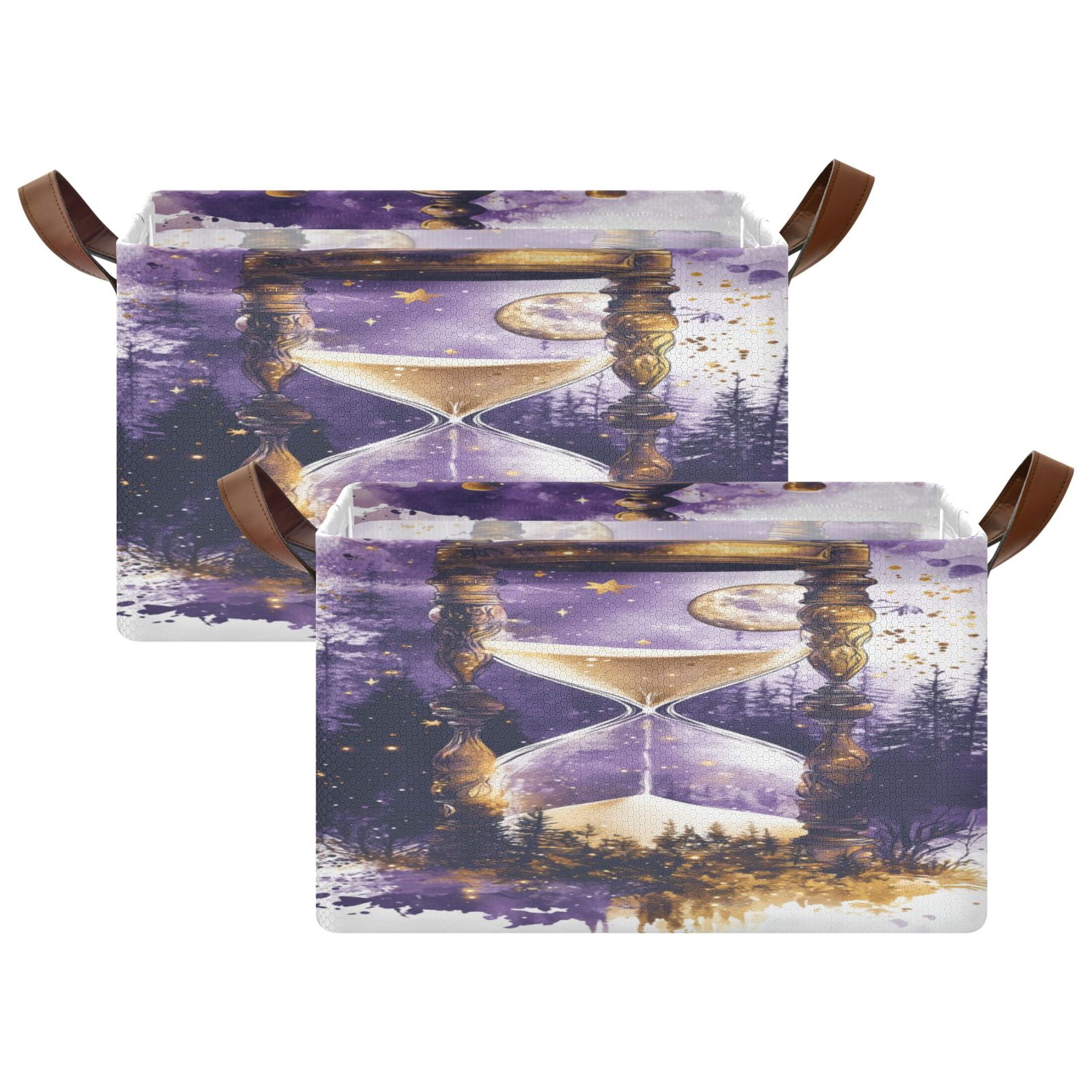 BZSMCE Collapsible Fabric Cube Storage Bins Purple Mystical Hourglass Design Pattern Storage Box