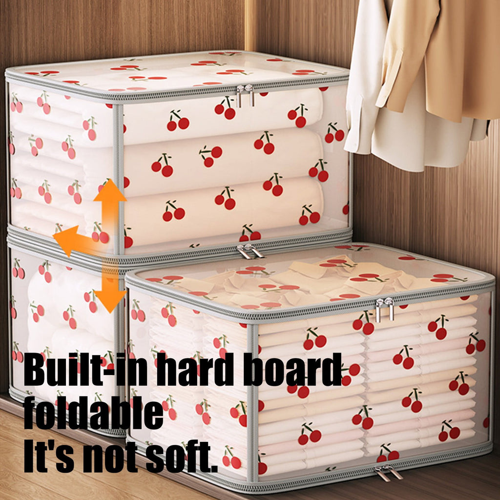 Foldable Storage Bins with Lids, Fabric Closet Organizer Box for Clothes Sweaters Blankets, Sturdy Hard Board, Dust Proof, Cherry Print, 12x11x6 Inches