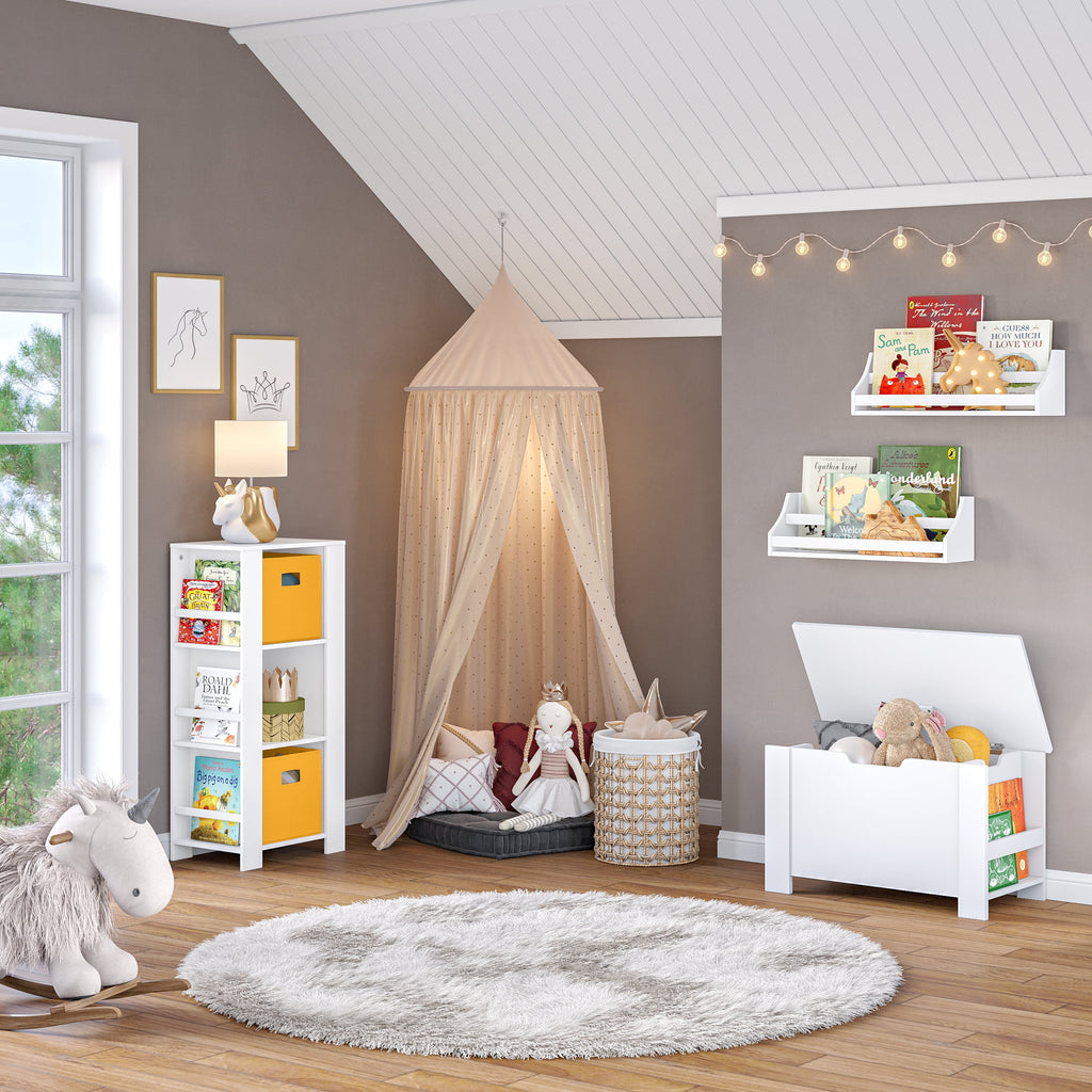 RiverRidge Kids Toy Box Playroom Storage Chest Organizer with Side Bookracks - White