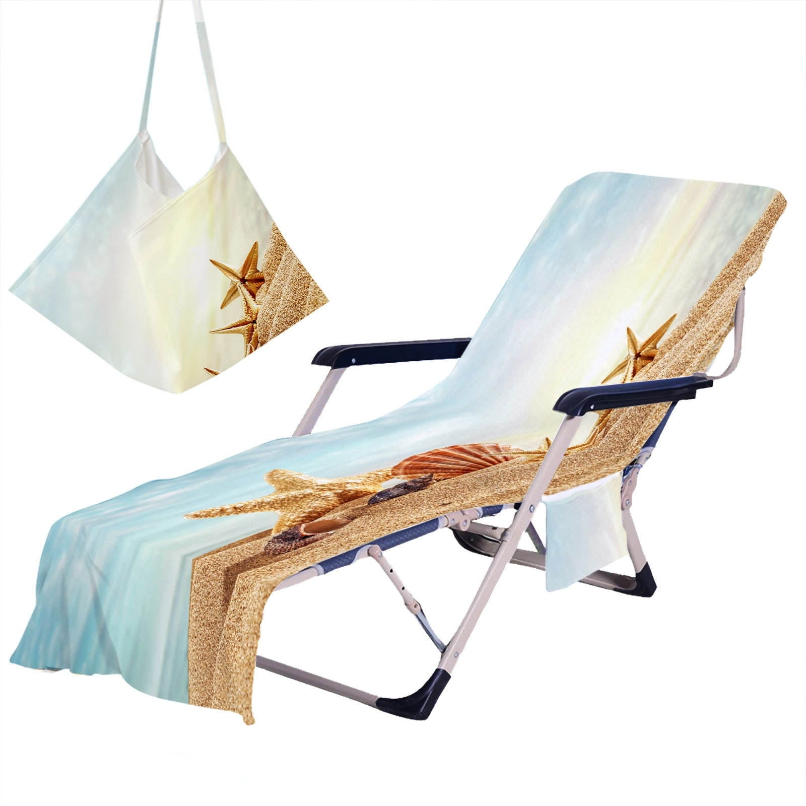 Microfiber Beach Chair Cover Towel Non-Slip Chaise Lounge Chair Cover with Side Pockets Folds into Carry Bag Quick Dry for Pool, Travel & Outdoor