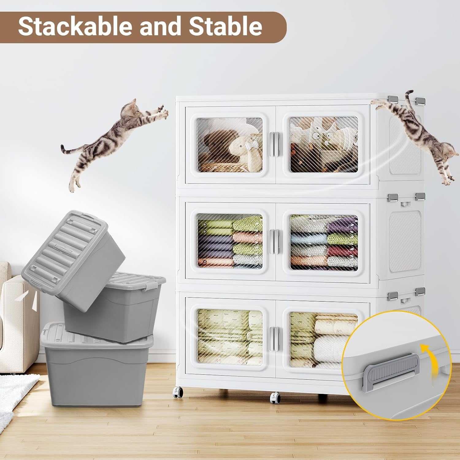 BROVIEW 1320QT Stackable Storage Bins Set 330Gal Storage Box - White, Large Capacity with Wheels, Ideal for Home & Garage