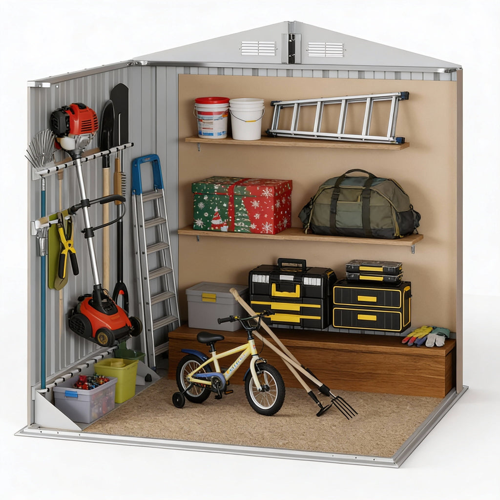 Lockable Lofka 8x6 FT Shed and Outdoor Storage Clearance - All-Weather Resistant Metal Shed, Brown