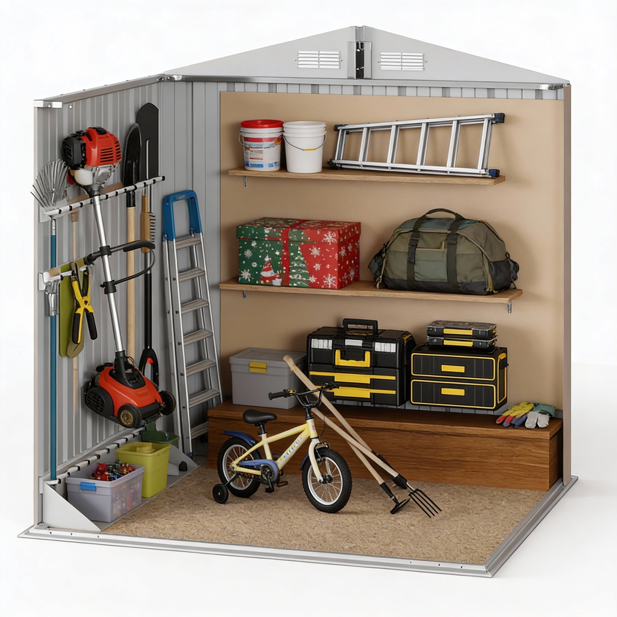 Lockable Lofka 8x6 FT Shed and Outdoor Storage Clearance - All-Weather Resistant Metal Shed, Brown