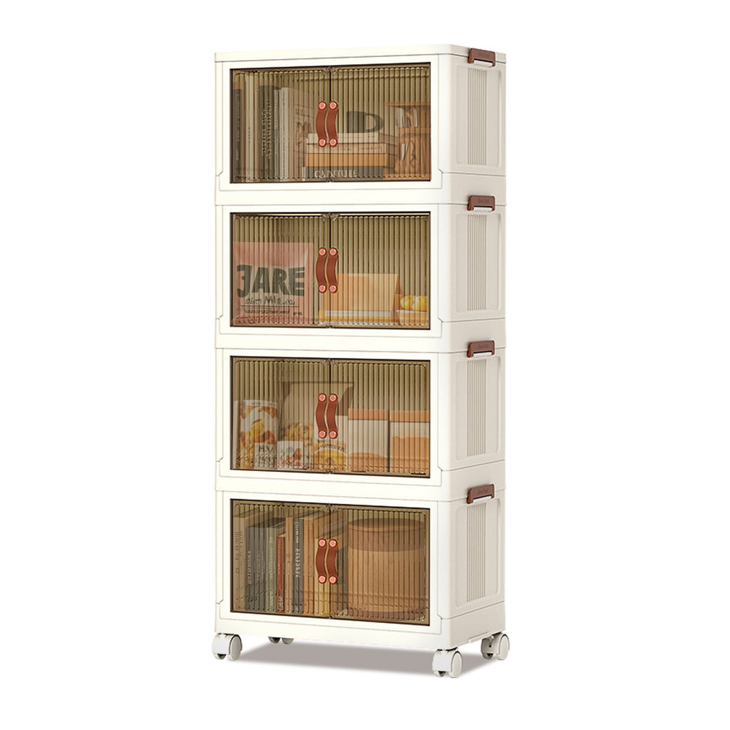 Home Plastic Stackable Storage Boxes With Lid, 4 Tiers 288QT Total Foldable Storage Bins With Doors and Wheels Stackable Storage Containers for Living Roon Bedroom Closets(72qt Per, 4 Tiers)