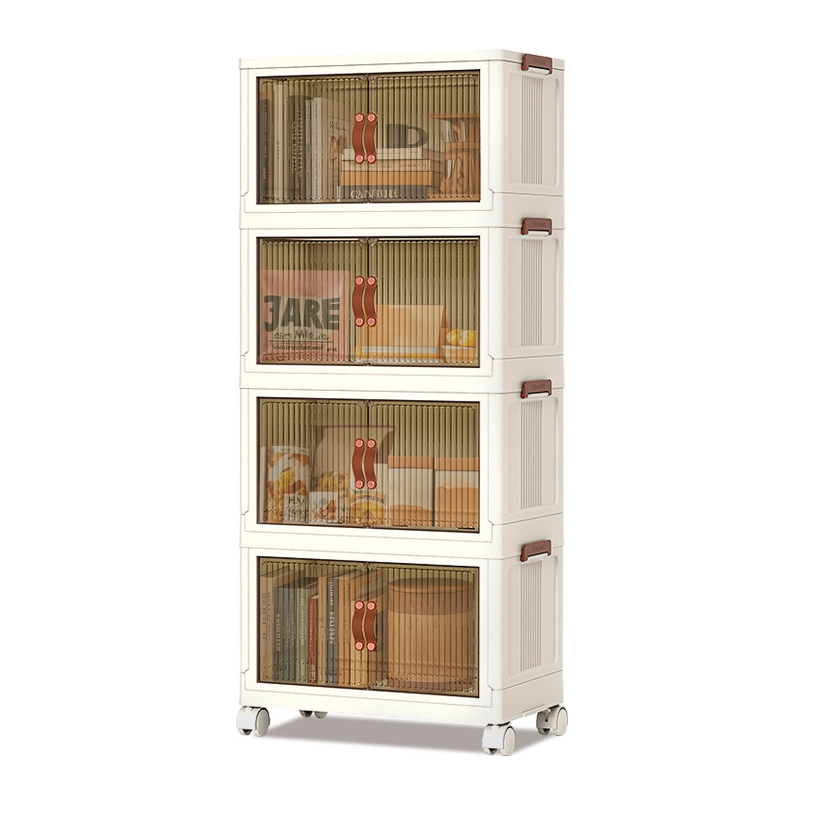 Home Plastic Stackable Storage Boxes With Lid, 4 Tiers 288QT Total Foldable Storage Bins With Doors and Wheels Stackable Storage Containers for Living Roon Bedroom Closets(72qt Per, 4 Tiers)