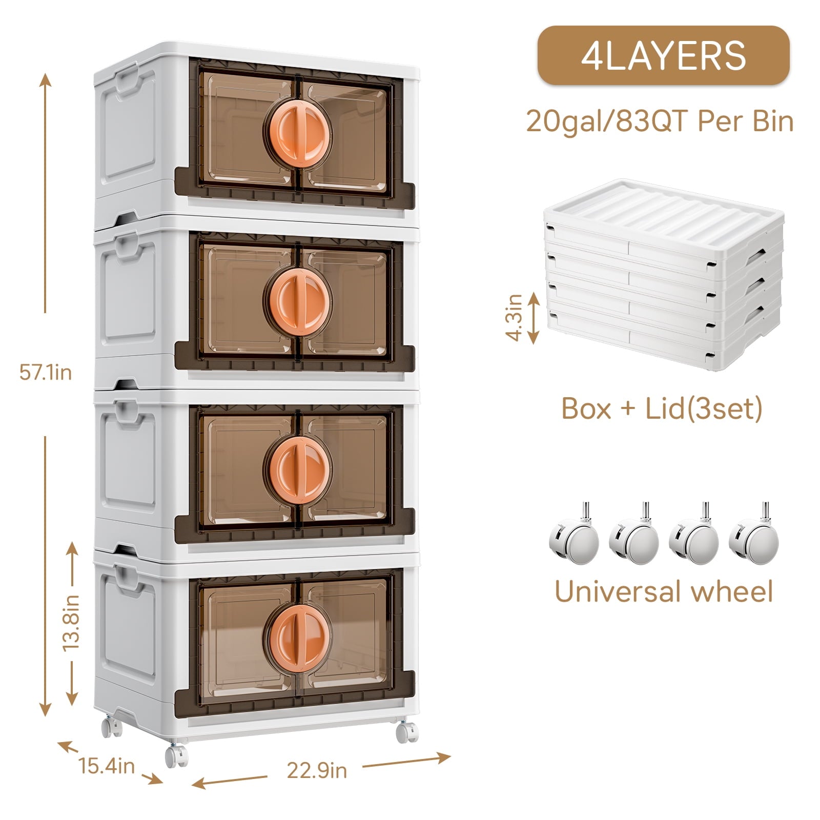 JEKO&JEKO 332Qt, Lockable Stackable Storage Bins with Lids,4 Pack, White