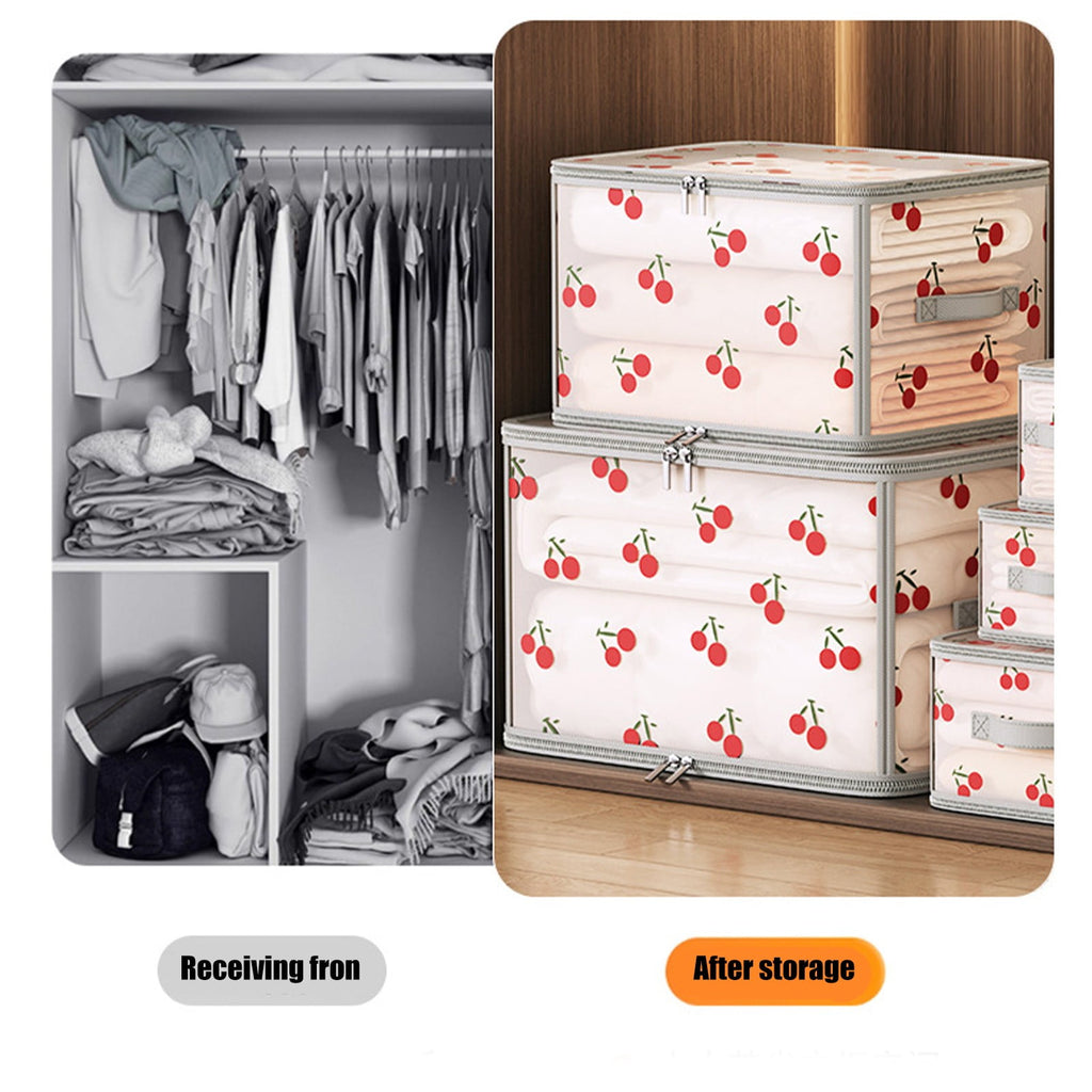 Foldable Storage Bins with Lids, Fabric Closet Organizer Box for Clothes Sweaters Blankets, Sturdy Hard Board, Dust Proof, Cherry Print, 12x11x6 Inches
