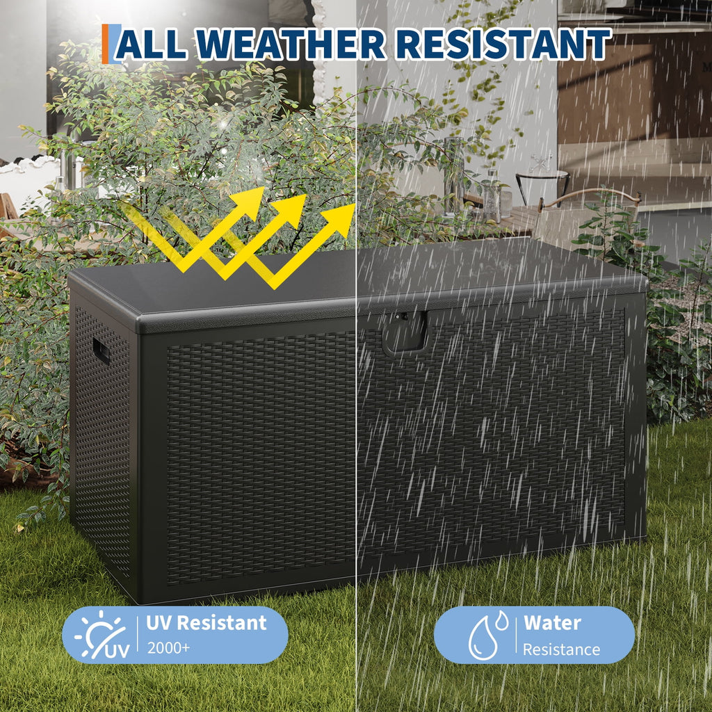 Ataujin 150 Gallon Outdoor Storage Box, Weather-Resistant Outdoor Storage Box with Lid, Large Resin Deck Box with Hydraulic Air Rod, Weatherproof & Lockable for Patio Cushions, Garden Tools