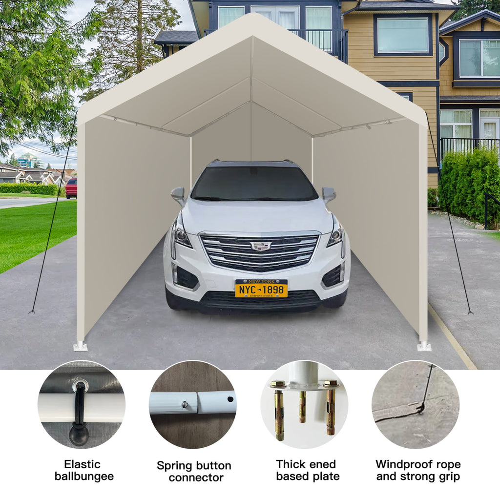 JXXRZ 12'x20' Heavy Duty Car Tent, Portable Carport Garage, All-Season Waterproof Tarp for Outdoor Storage Shelter, Party, Birthday, White
