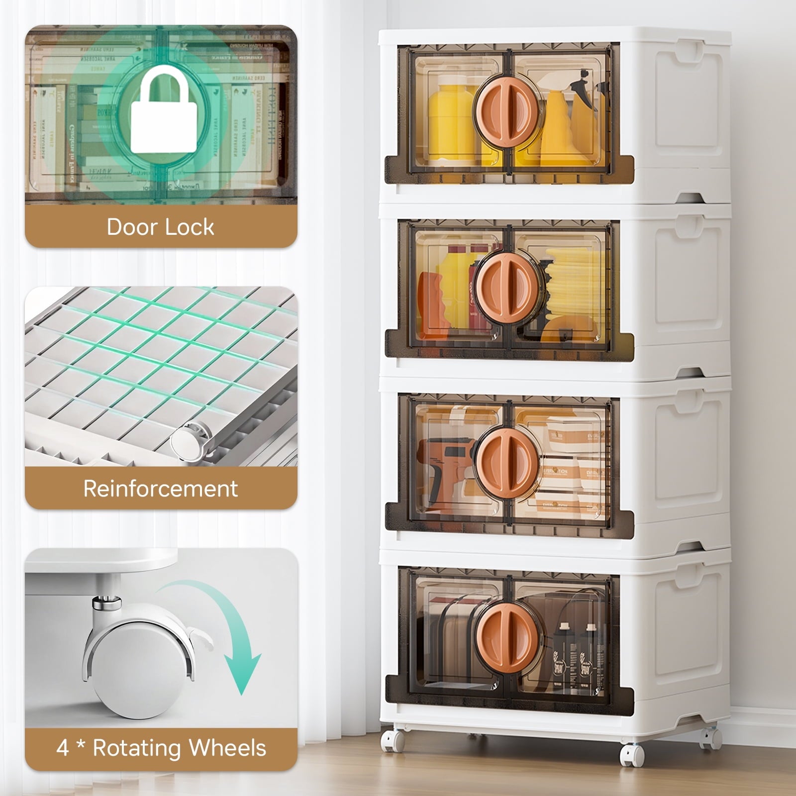JEKO&JEKO 332Qt, Lockable Stackable Storage Bins with Lids,4 Pack, White