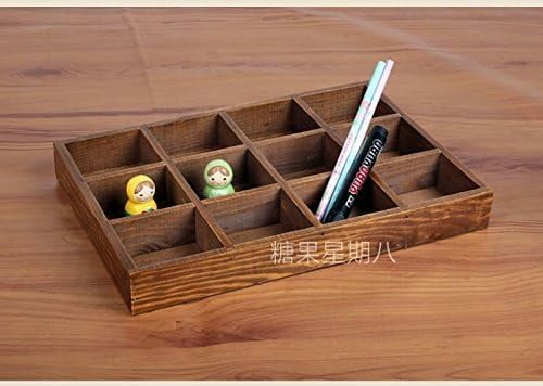 12-Grid Vintage Wooden Storage Divider Box Organizer