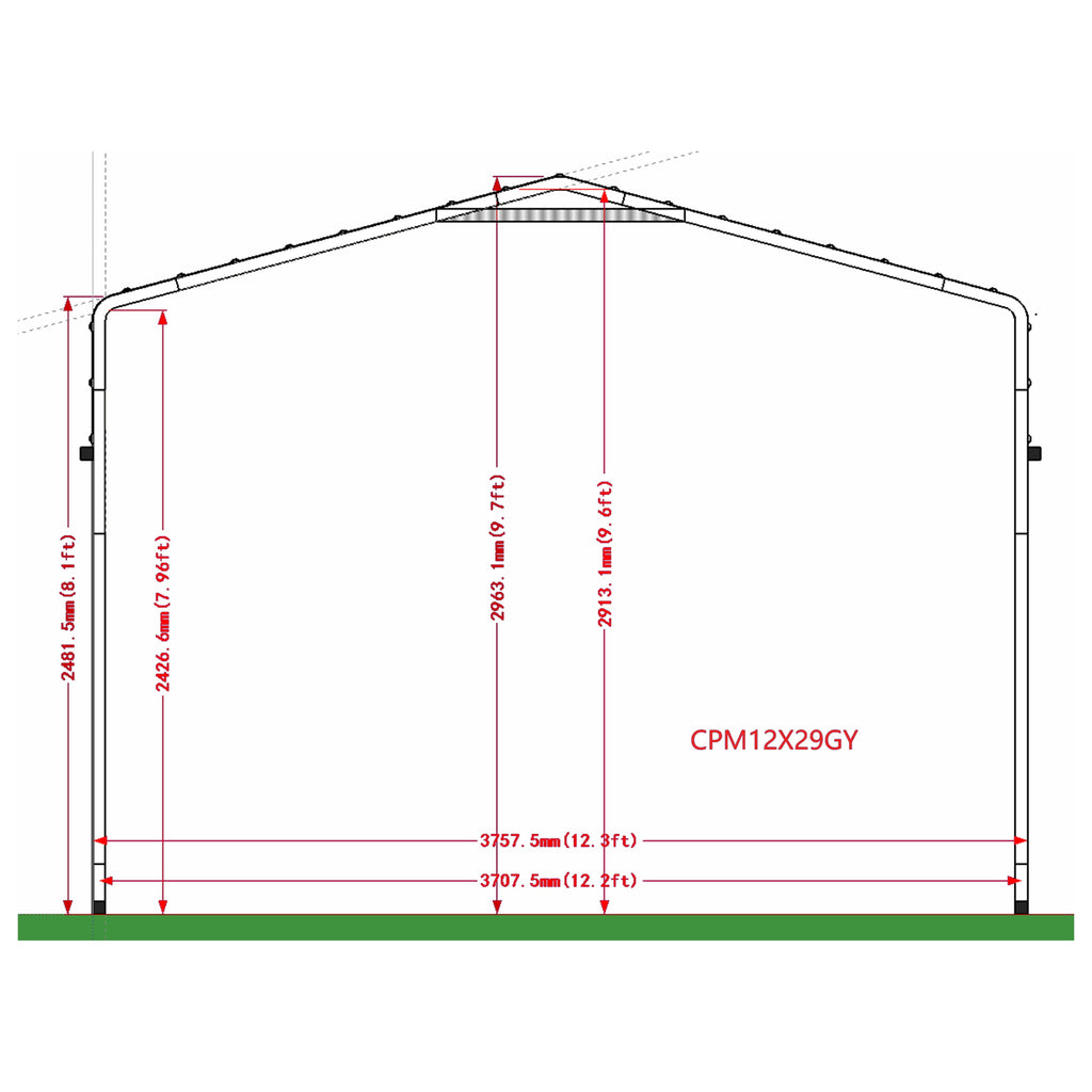 ALEKO Galvanized Steel Carport Canopy Shelter 12W x 30L x 10H ft Grey Color