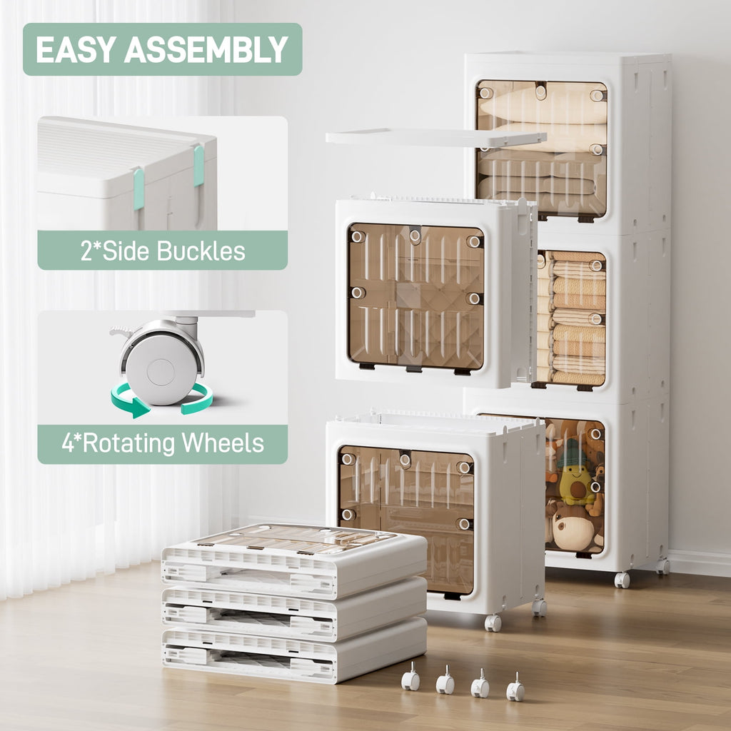 JEKO&JEKO Foldable Storage Bin with Doors and Wheels, 315Qt, 3-Tier