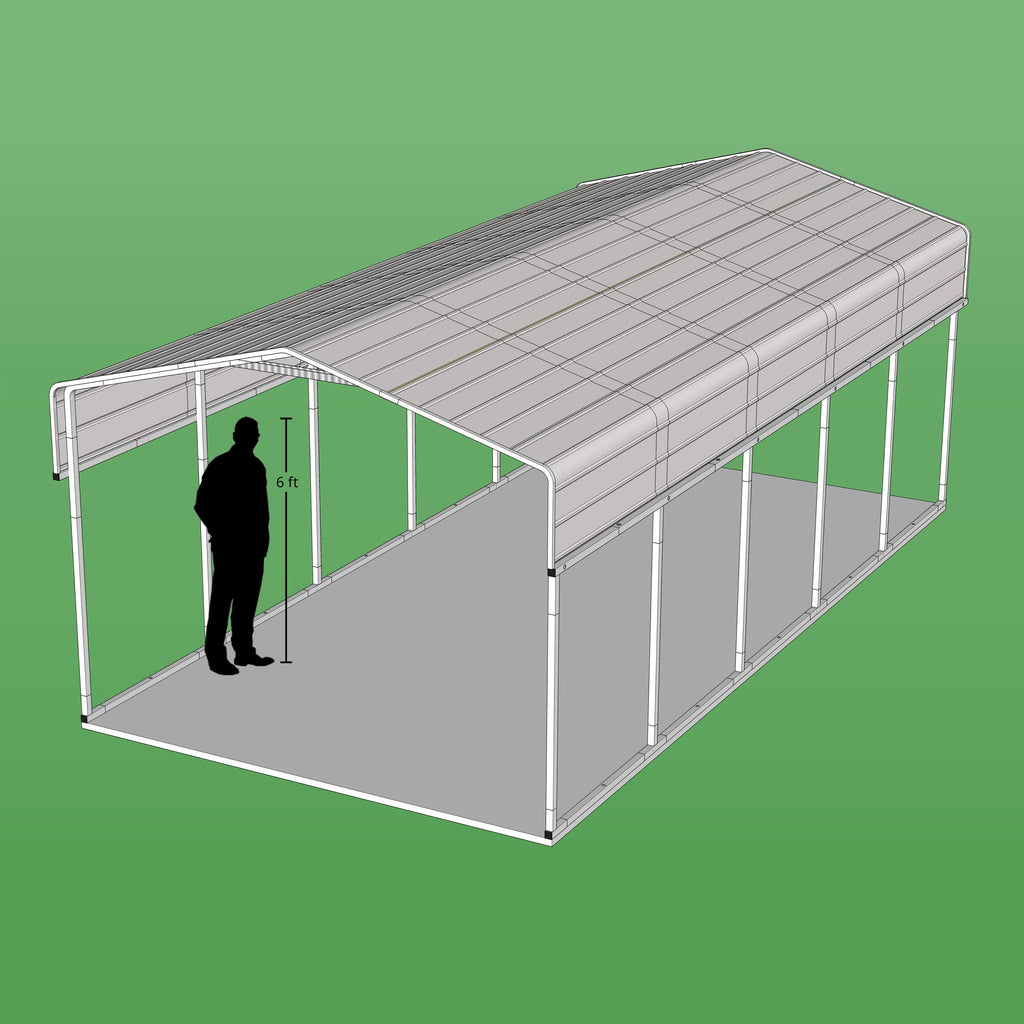 ALEKO Galvanized Steel Carport Canopy Shelter 12W x 30L x 10H ft Grey Color