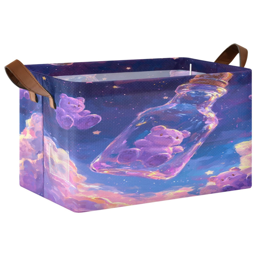 BZSMCE Collapsible Fabric Cube Storage Bins Purple Bear in Bottle Design Pattern Storage Box