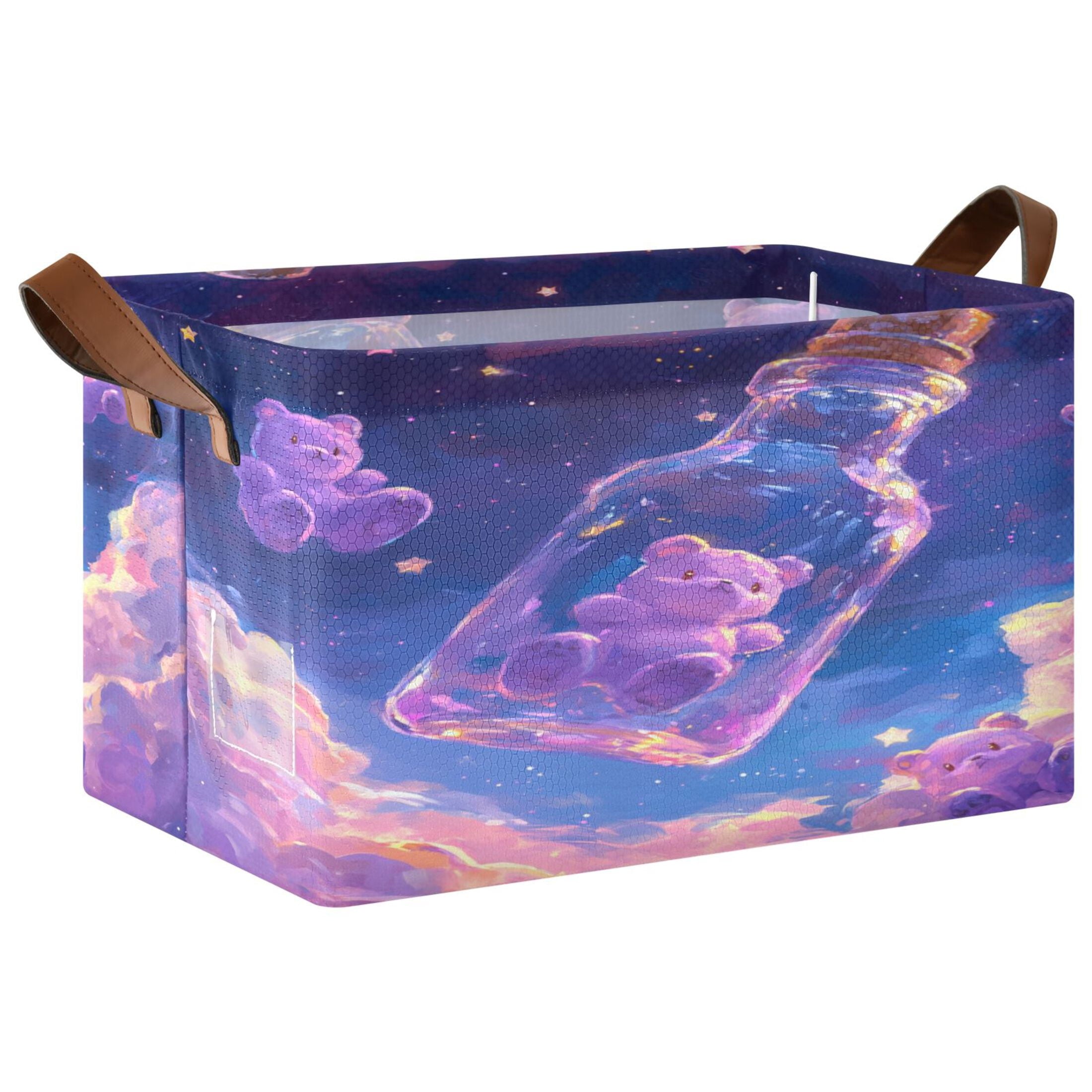 BZSMCE Collapsible Fabric Cube Storage Bins Purple Bear in Bottle Design Pattern Storage Box