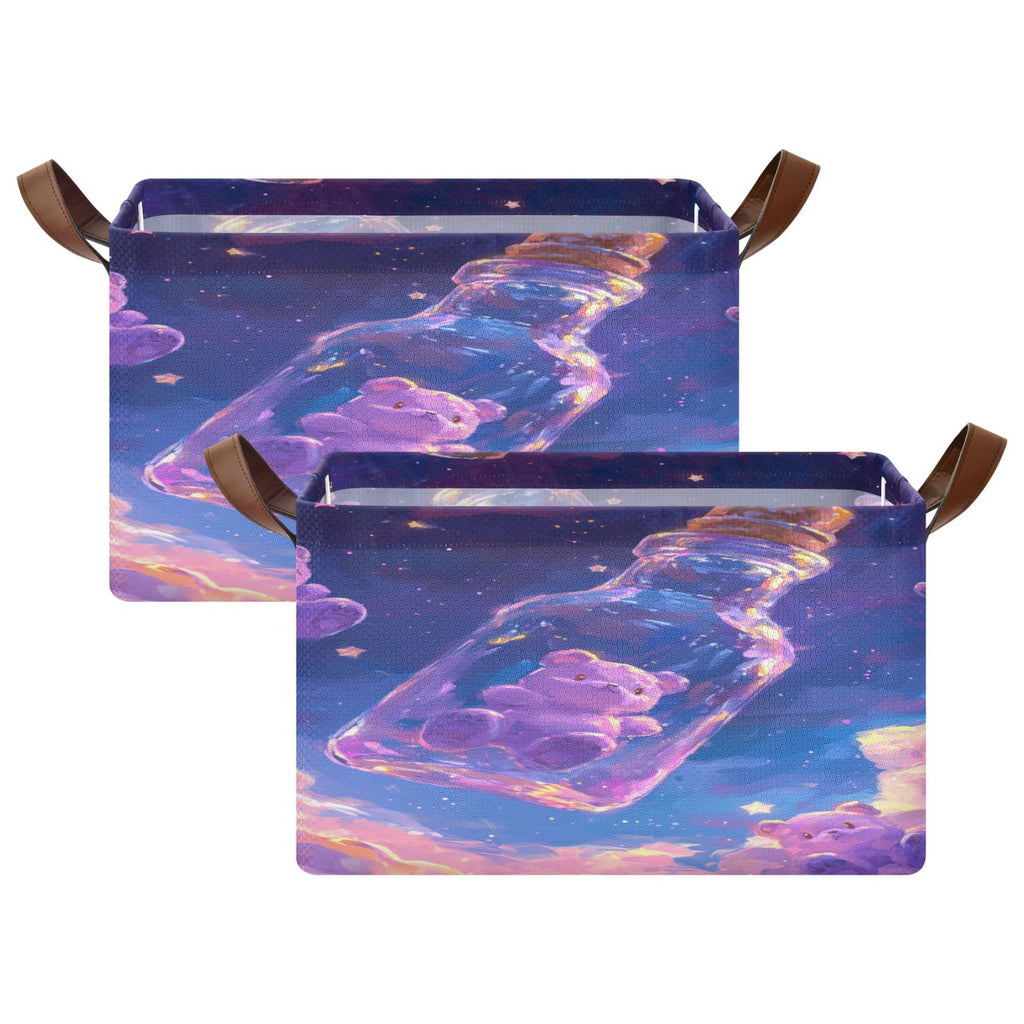 BZSMCE Collapsible Fabric Cube Storage Bins Purple Bear in Bottle Design Pattern Storage Box