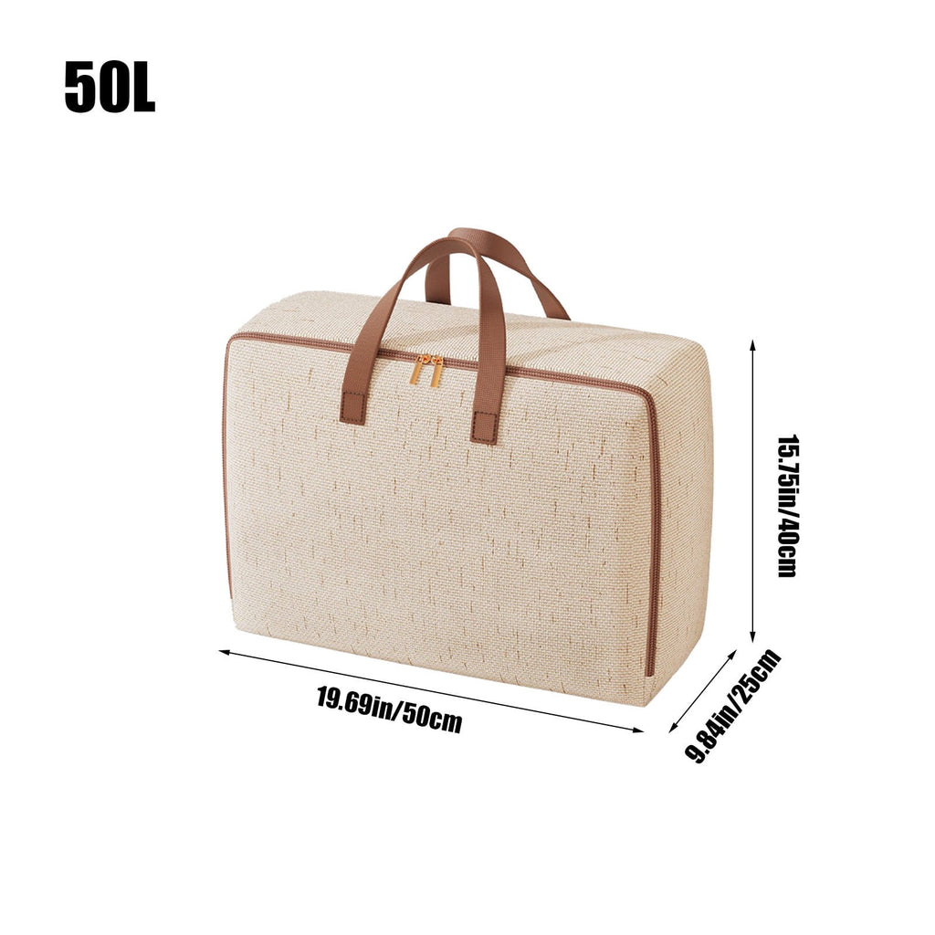 Extra Large Heavy Duty Storage Bags with Reinforced Handles - Collapsible Moving Bags for Clothes, College, Travel - Fabric Tote with Double Zipper (Beige)