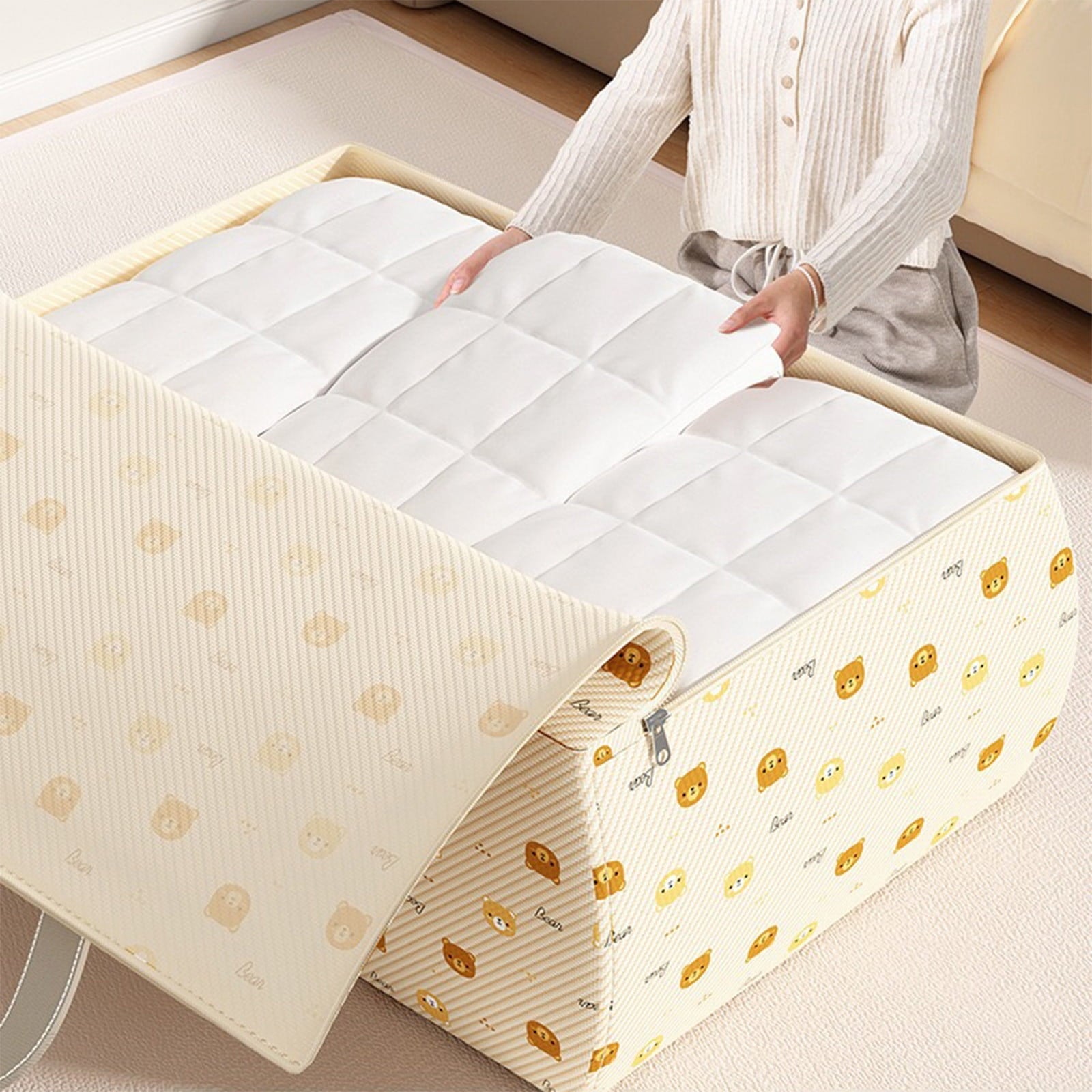 Large Capacity Storage Bag, Waterproof Moving Bags for Clothes Quilts Comforters, Heavy Duty Fabric Box with Zipper & Handles for College Dorm, Seasonal Organizer