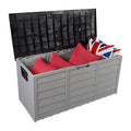 75 Gallon Resin Deck Box, SINWE Storage Chest on Wheels, Backyard Waterproof Storage Cabinet for Patio Furniture Cushions, Garden Tools, Kids' Toys, Black