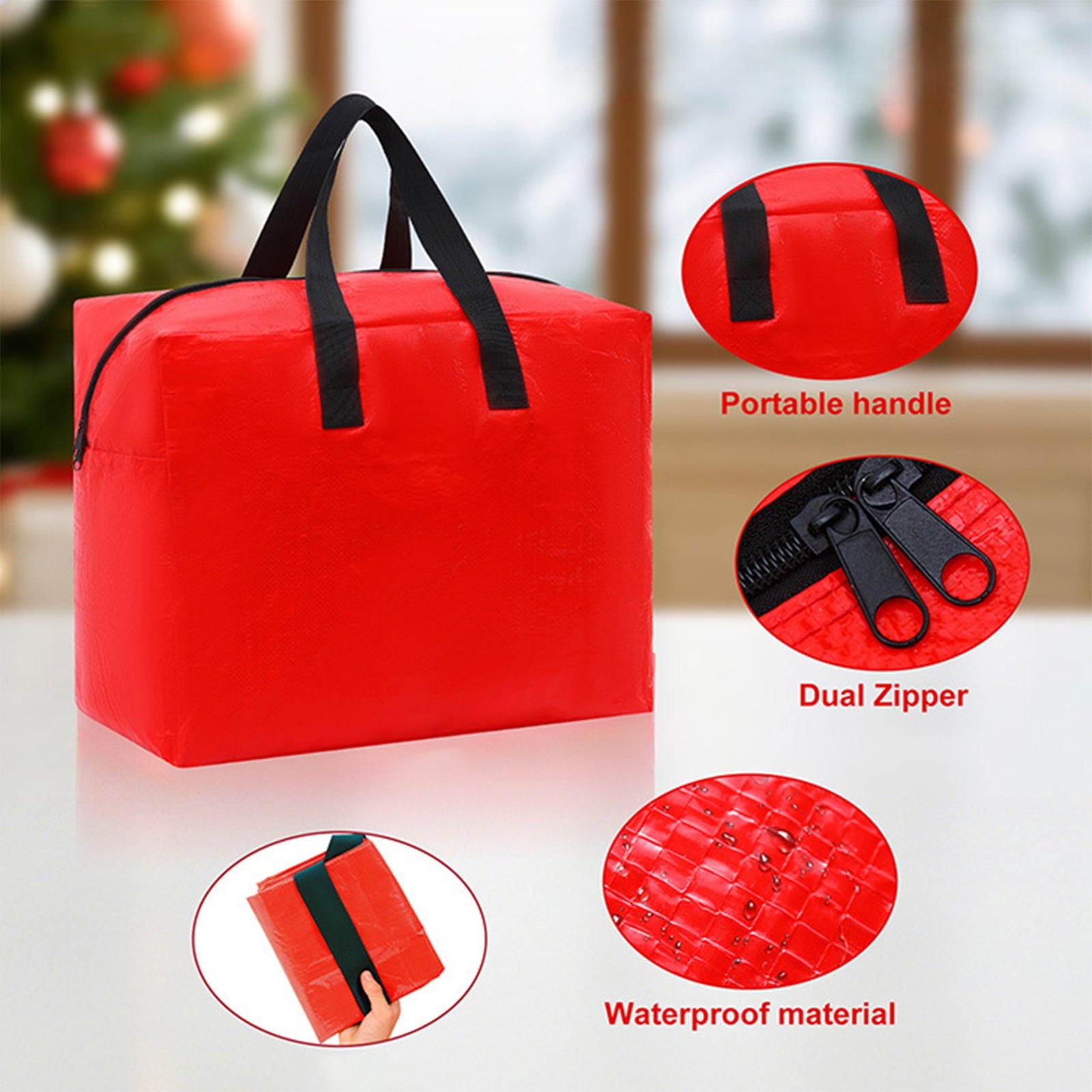 2 Pcs Holiday Ornaments Storage Bags, Christmas Storage Containers, Tearproof Xmas Gift Bag Organizer with Handles and Zipper for Decorations, Moving Bags