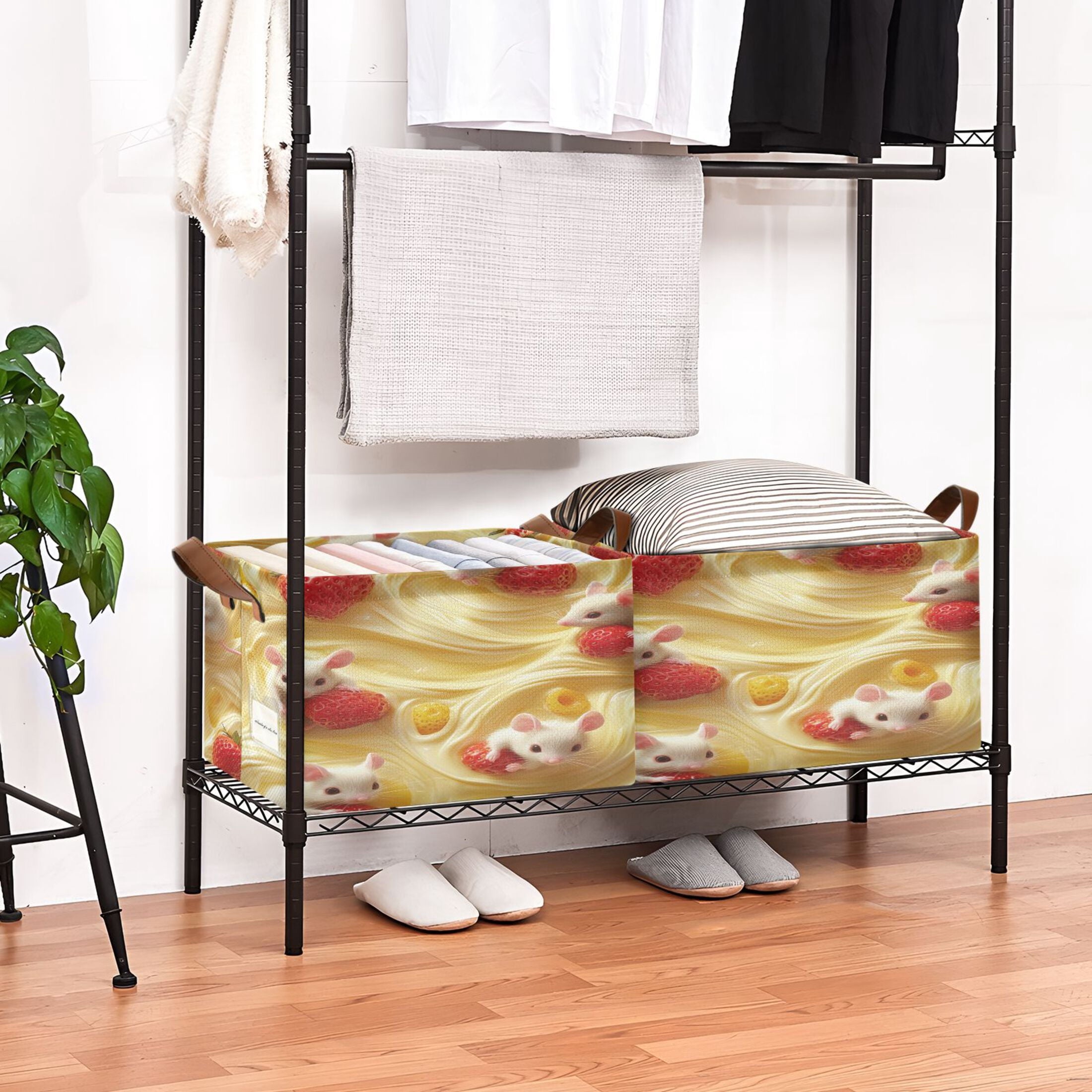 BZSMCE Collapsible Fabric Cube Storage Bins White Cut Mice Design Pattern Storage Box