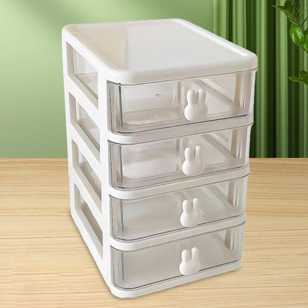 Countertop Organizer with Transparent Drawers Storage Box Large Capacity Multifunctional Cute Rabbit Decor for Jewelry, Sewing Supplies White 4 Layers