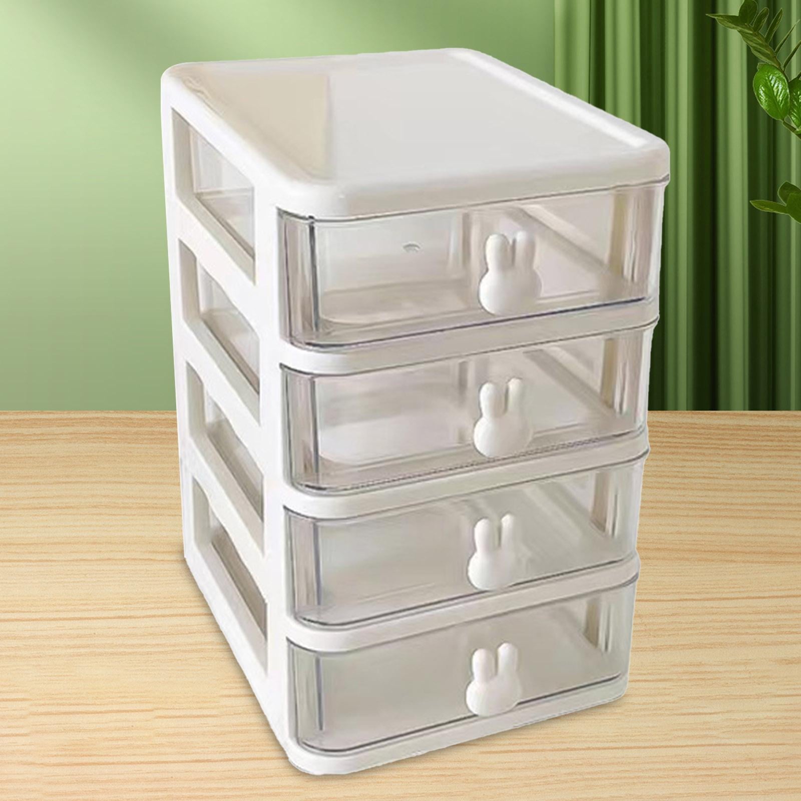 Countertop Organizer with Transparent Drawers Storage Box Large Capacity Multifunctional Cute Rabbit Decor for Jewelry, Sewing Supplies White 4 Layers