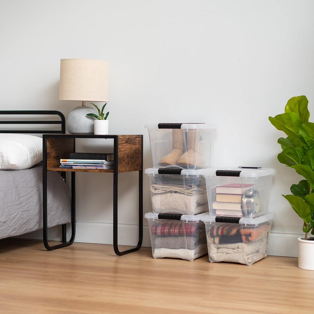 IRIS USA 19 Qt Stackable Plastic Storage Bins with Lids, 4 Pack - BPA-Free,  - See-Through Organizing Solution, Latches, Durable Nestable Containers, Secure Pull Handle - Clear