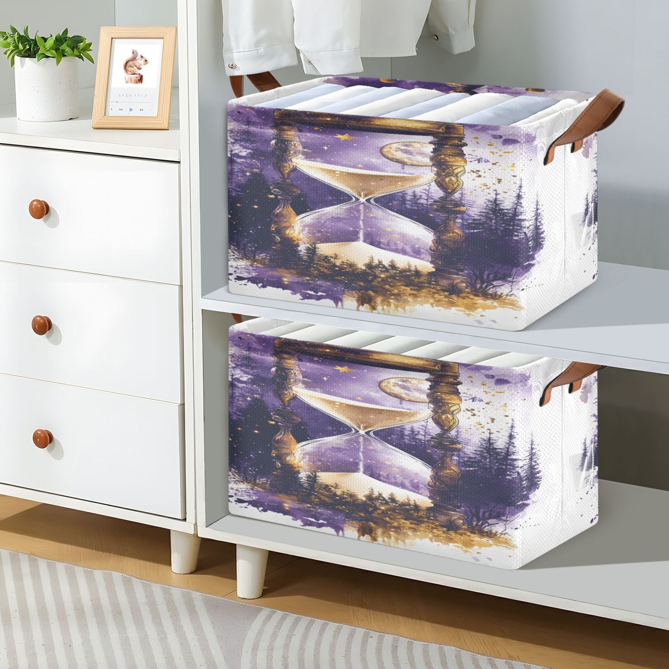 BZSMCE Collapsible Fabric Cube Storage Bins Purple Mystical Hourglass Design Pattern Storage Box
