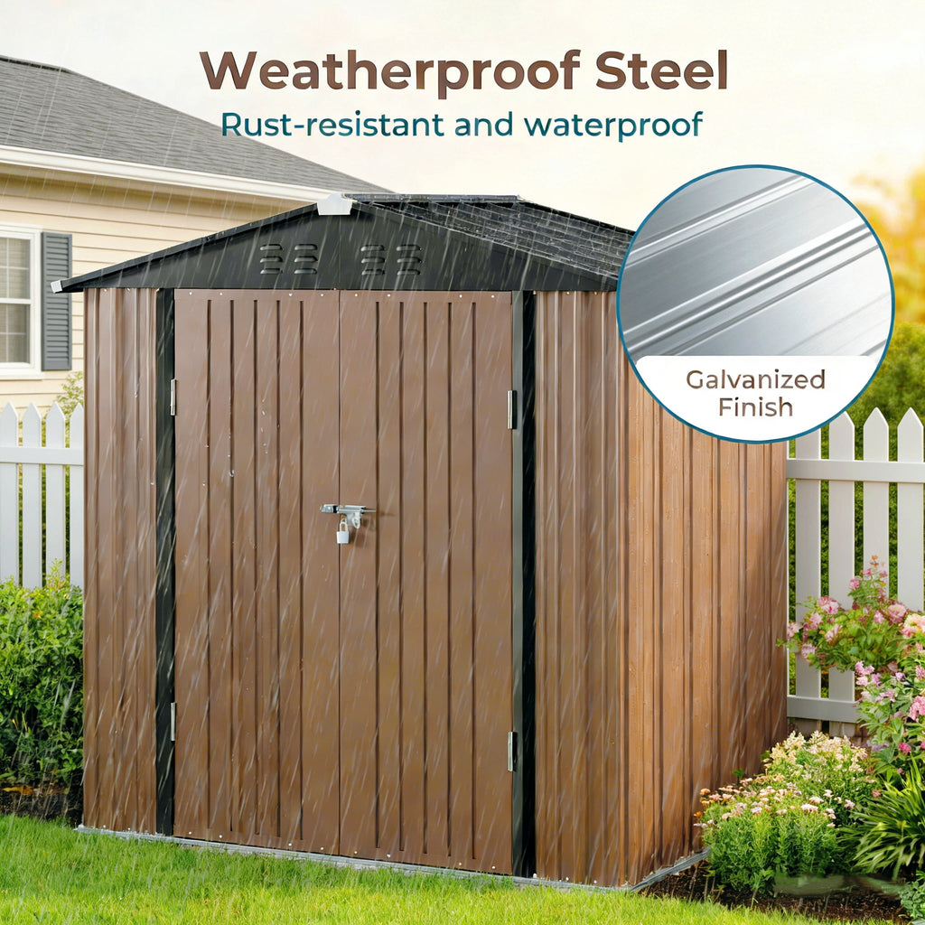 Lockable Lofka 8x6 FT Shed and Outdoor Storage Clearance - All-Weather Resistant Metal Shed, Brown