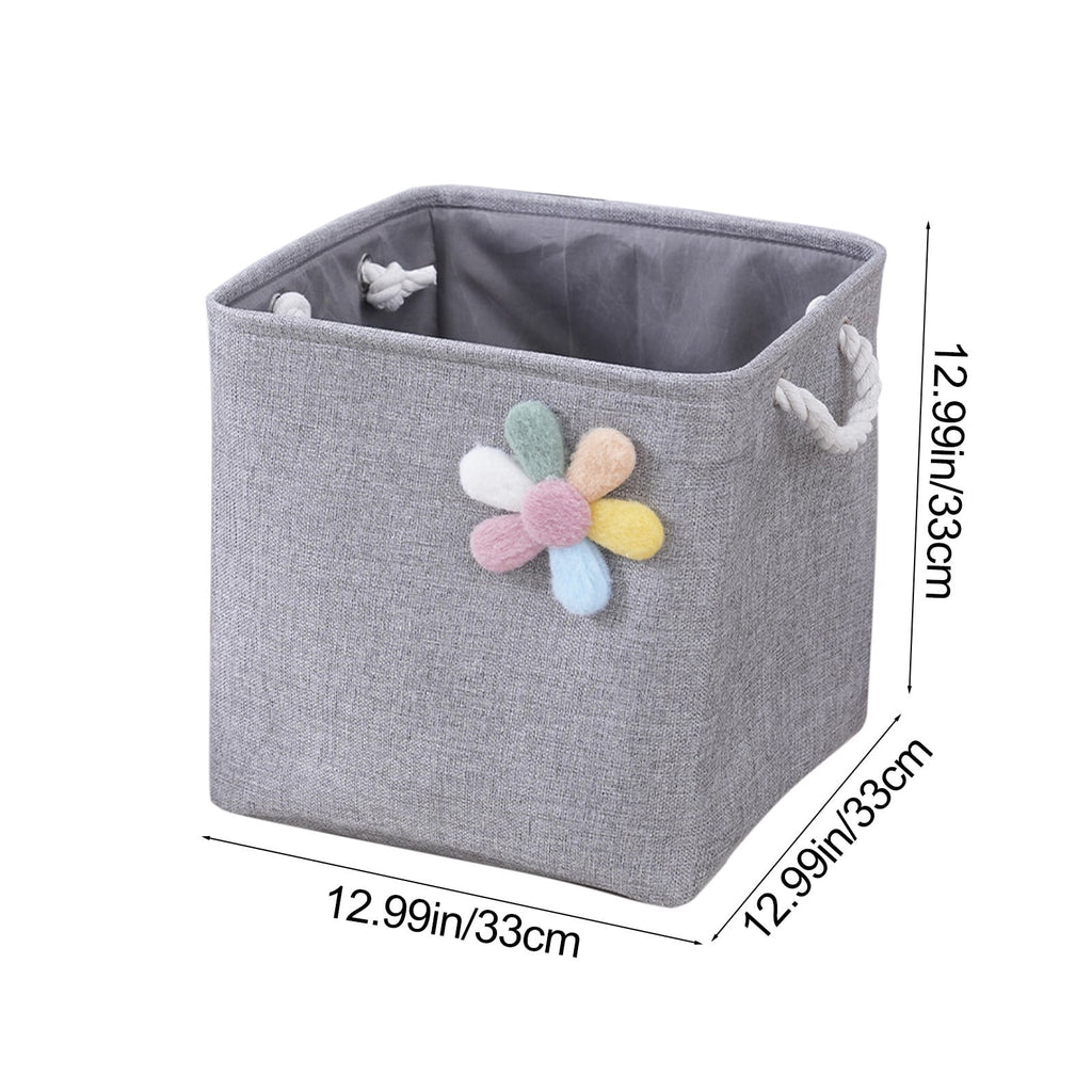 Foldable Fabric Storage Bin with Handles, Collapsible Storage Cube for Toys Clothing, Sturdy Canvas Organizer Basket for Nursery Closet Living Room, 13 Inch, Grey