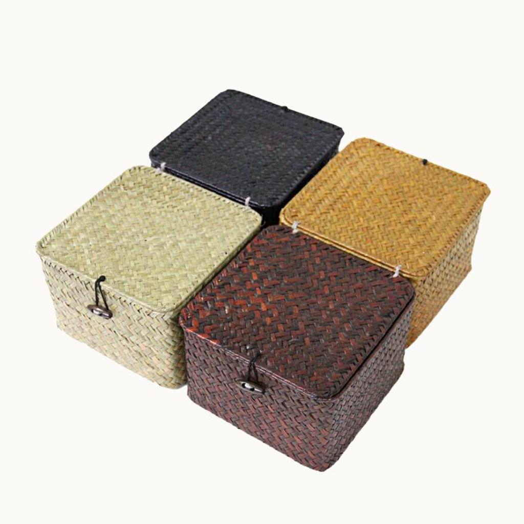 4pcs Seaweed Woven Storage Basket Bathroom Kithen Desktop Organizer Box