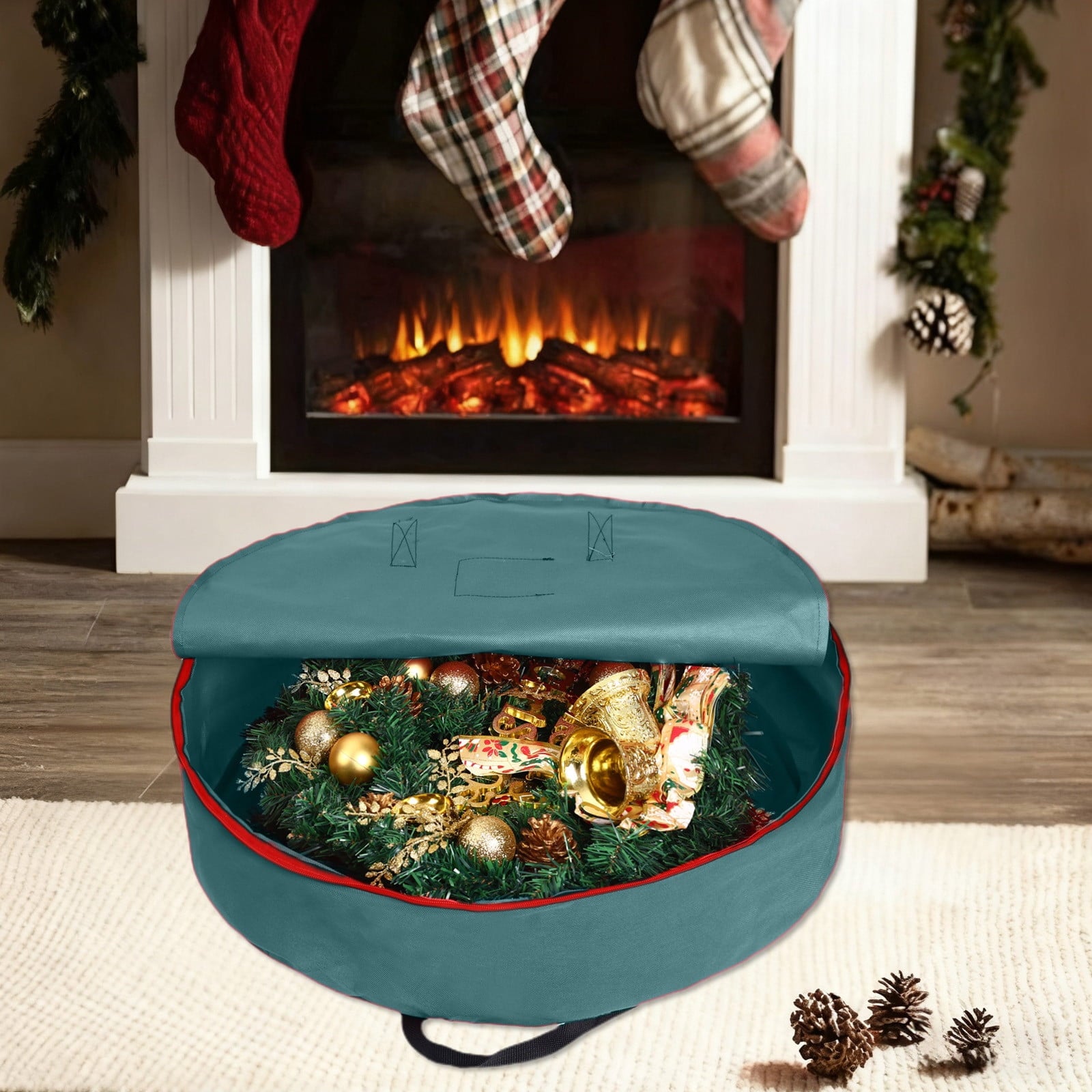 Oxford Christmas Wreath Storage Container 24 Inch, Wreath Bag for Artificial Wreaths, Waterproof Fabric, Dual Zippered Wreaths Storage Bag with Strong Durable Handles