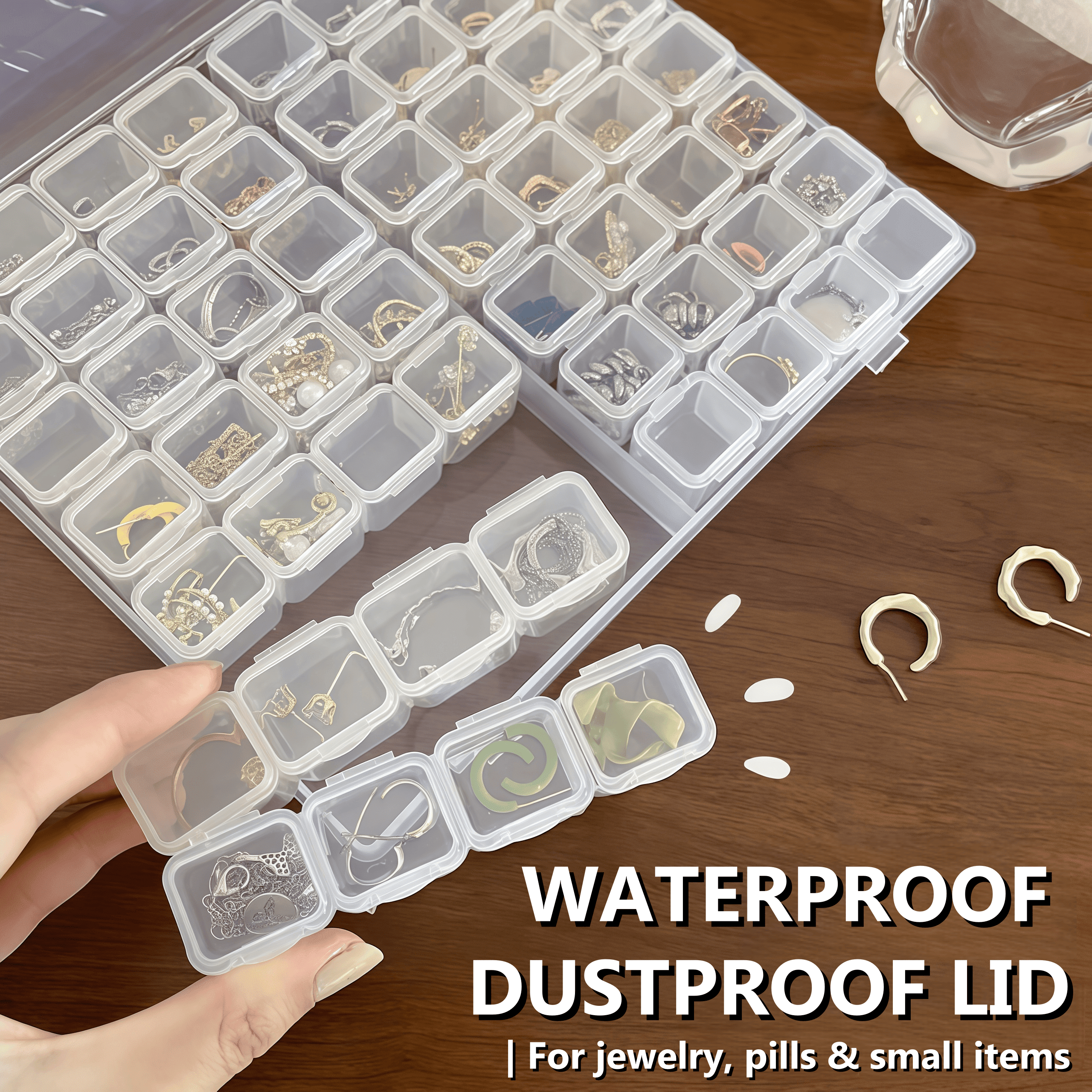 Transparent Storage Small Box, Portable Jewelry Storage Box with 56 Grids anti-oxidation