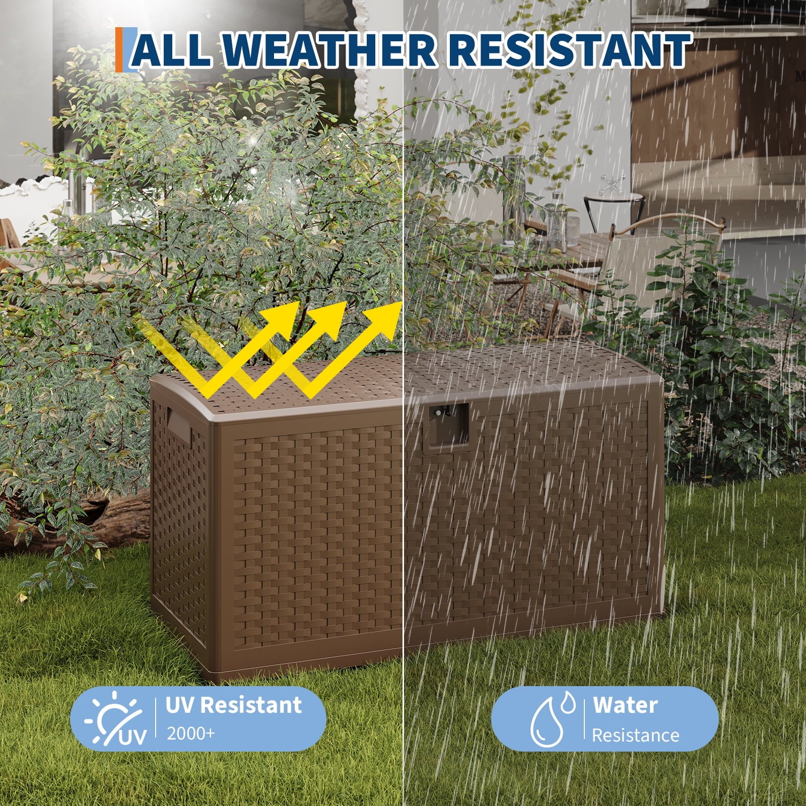 Ataucjin 73 Gallon Resin Deck Box, Lockable Outdoor Storage Bin, Waterproof Outdoor Storage Box with Lockable Lid & UV Resistant, Patio Furniture Cushion Storage Container