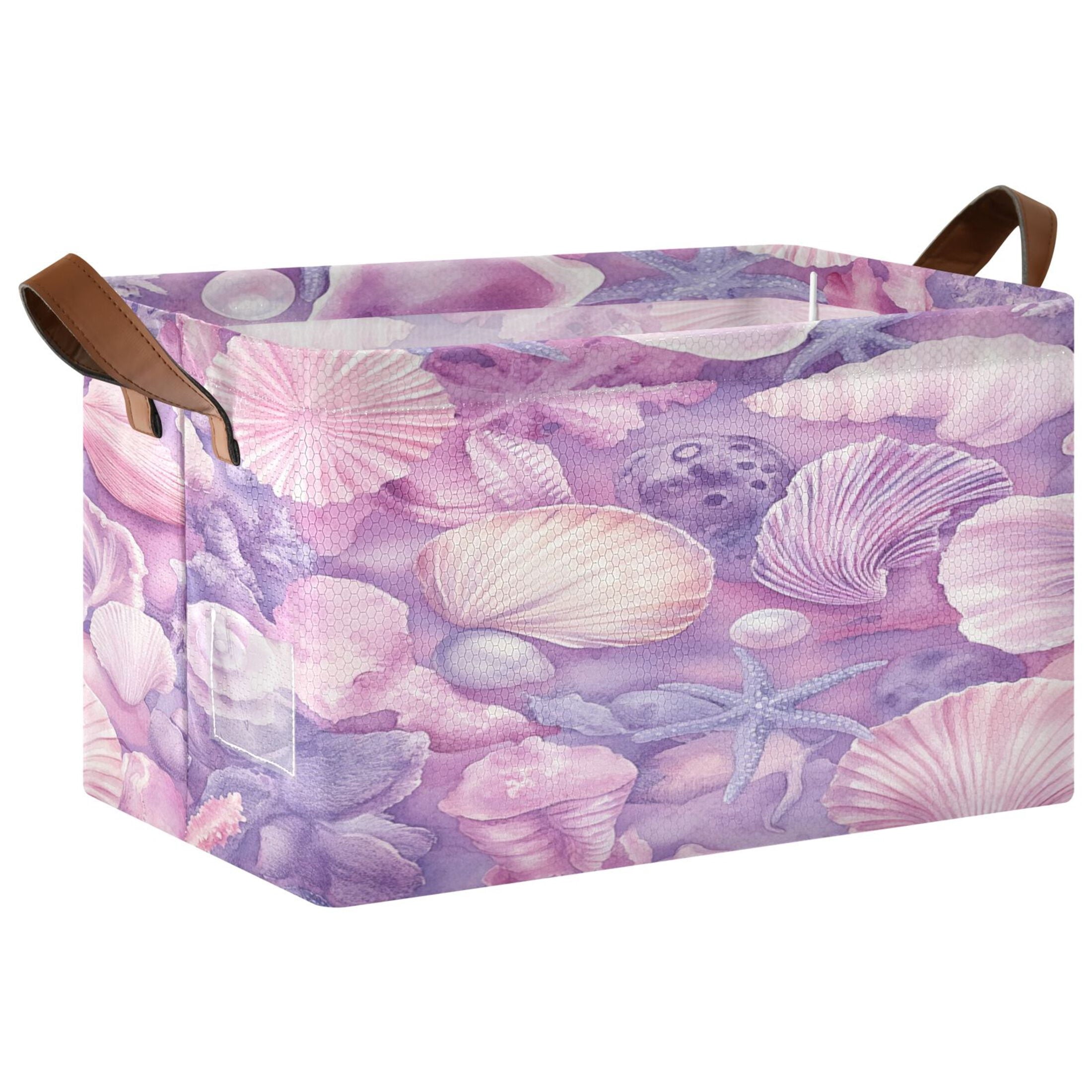 BZSMCE Collapsible Fabric Cube Storage Bins Purple Shell Printed Design Pattern Storage Box