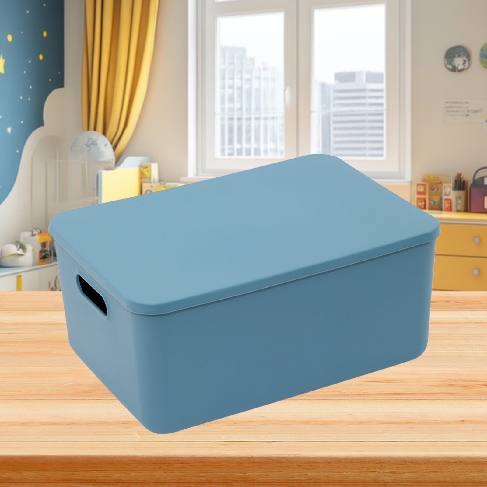 Blue L Thickened Plastic Folding Storage Box, Large Capacity Organizer With Transparent Lid For Quilts, Toys, Home Storage, 13.5X9.45X6.3In 1.26Lb