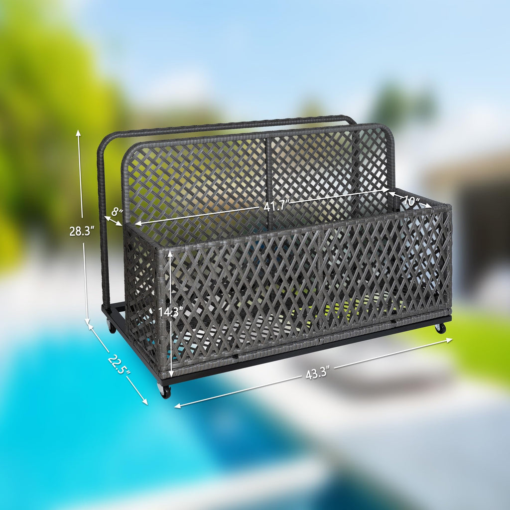 Ataucjin Poolside Float Storage, Outdoor Storage, Patio Basket, Storage Box, PE Rattan Outdoor Pool Caddy with Rolling Wheels for Floaties, Patio, Pool, Beach-Sturdy & Movable, Diamond Gray