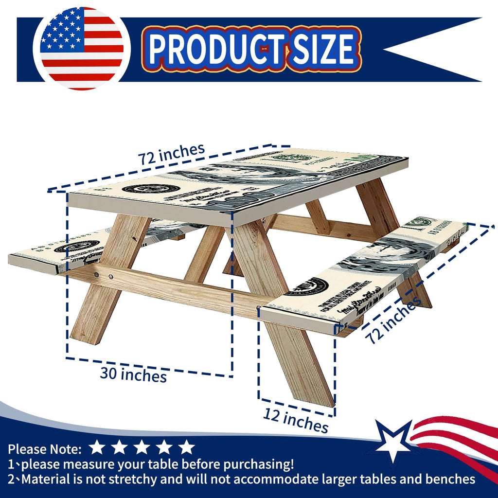 SLUMLOVE 6ft Picnic Table Bench Cover Set, Water-Repellent Elastic Edge for Camping RV Indoor Outdoor