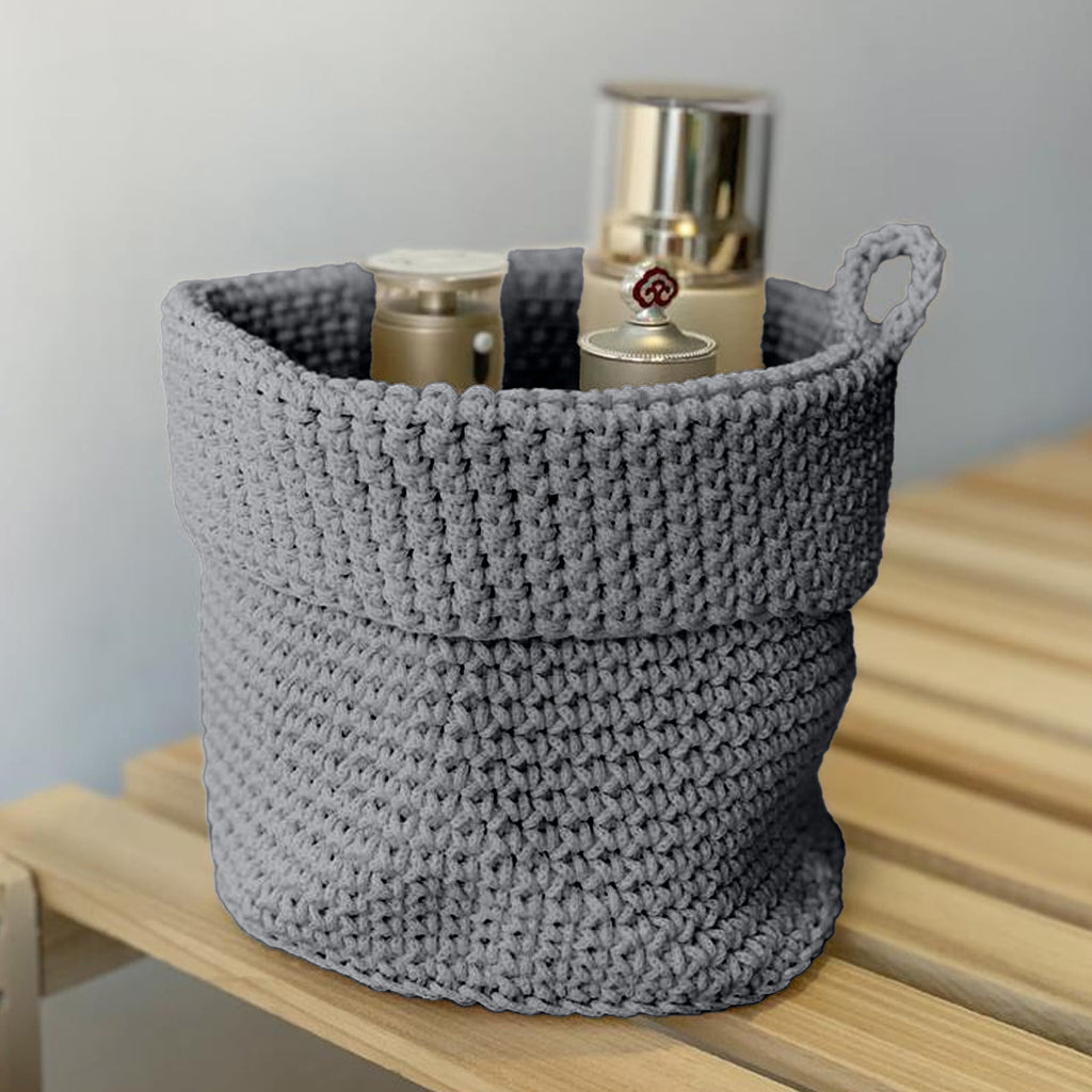 Wall Hanging Storage Basket, Handwoven Cotton Rope Bedside Organizer, Small Gray Wall Mounted Bin for Bedroom, Office, Nursery, Space-Saving for Remotes, Books, Phone