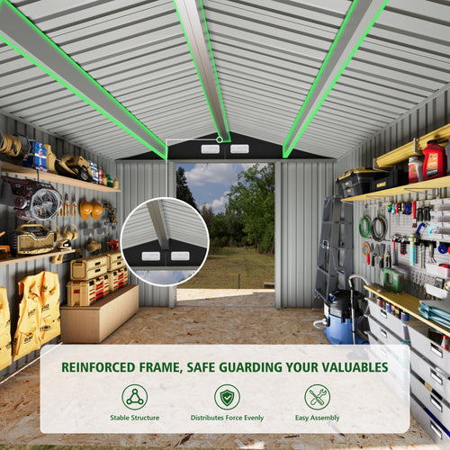 10 ft. W x 8 ft. D Outdoor Metal Tool Storage Shed with Led Light & Air Vents