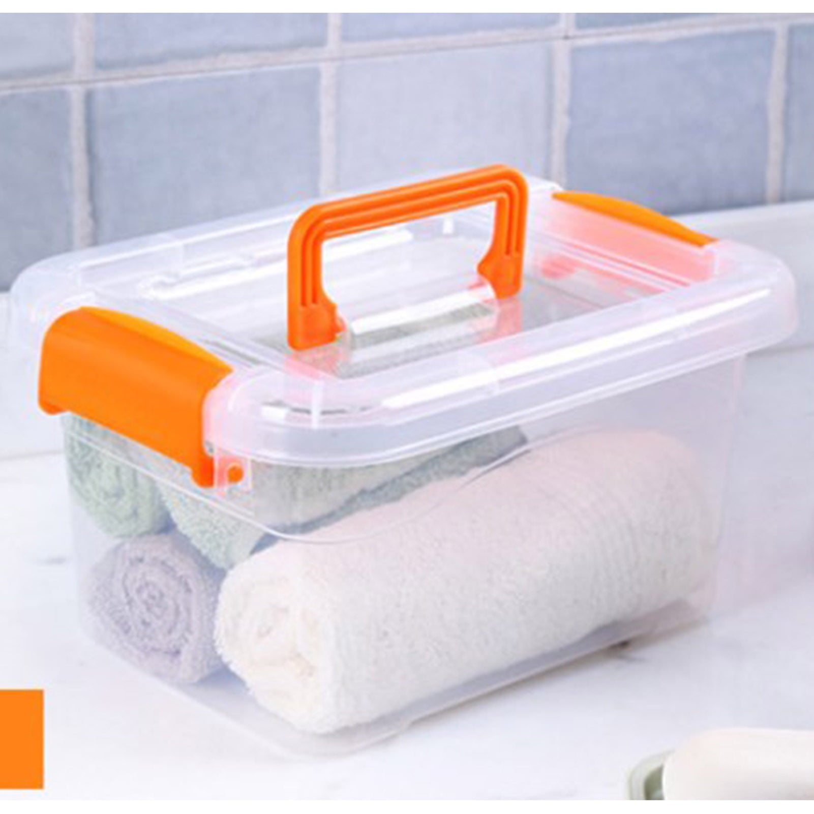 Kitchenware Transparent Storage Box, Large Capacity Stackable Plastic Storage Bin for Toys Orange L