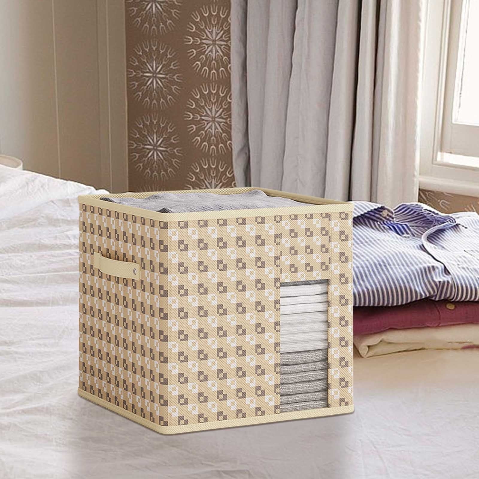 Beige Fabric Storage Box, Collapsible Organizer With Non-Woven Fabric And Cardboard Frame, 30X30X30Cm For Clothing, Toys, Books And Home Organization, 11.8X11.8X11.8In