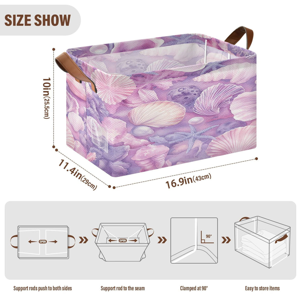 BZSMCE Collapsible Fabric Cube Storage Bins Purple Shell Printed Design Pattern Storage Box