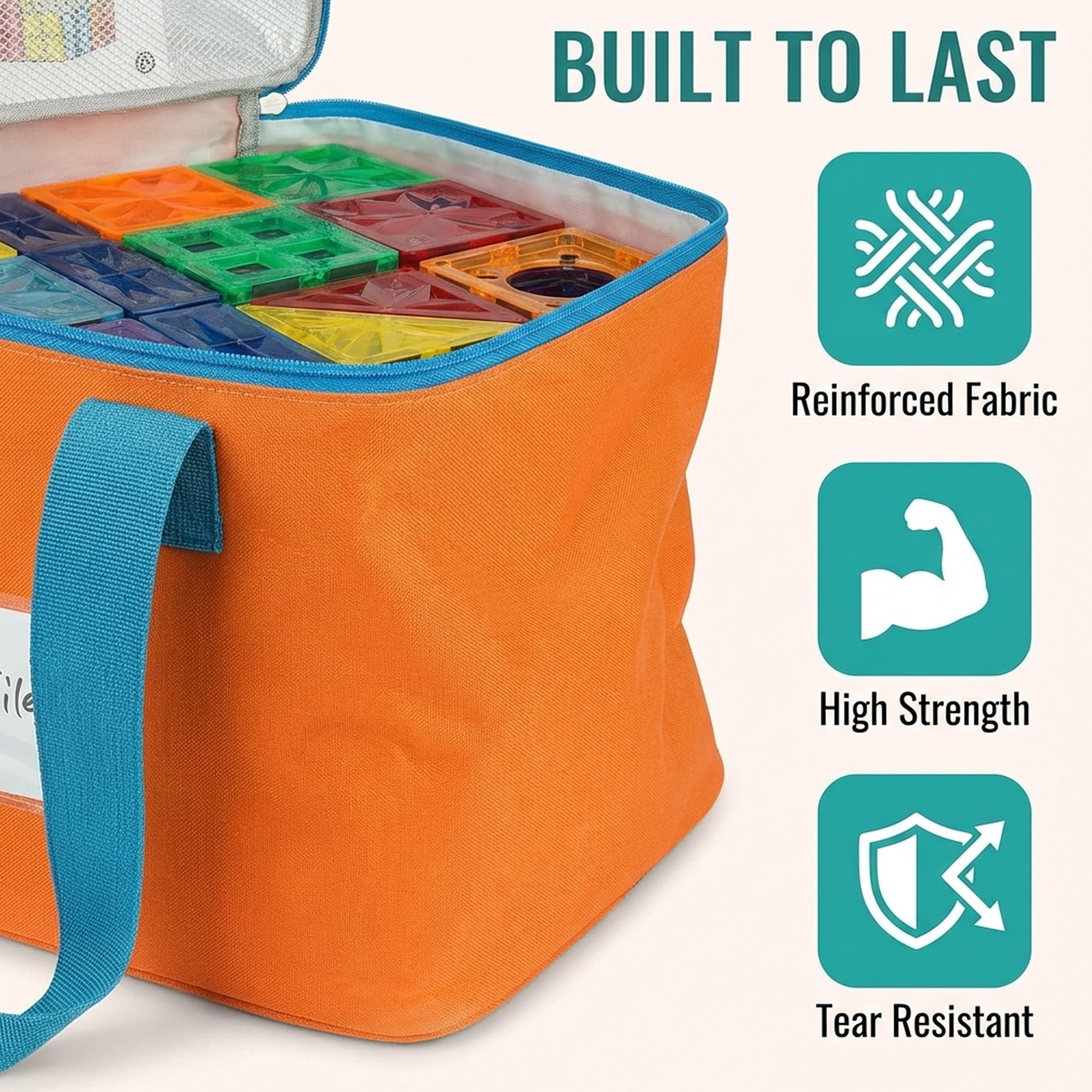 HBK Magnetic Tile Storage Bags, 4 Pack Toy Organizer Totes for Building Blocks and Puzzles, Portable Travel Cases with Handles and Label Pockets