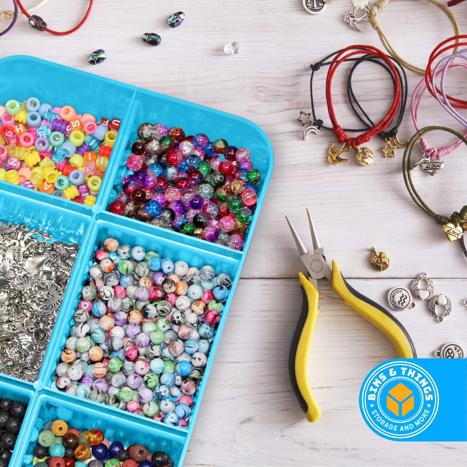 Bins & Things 4 Compartment Storage Container - 8x4x14(in) Blue - Craft/Bead/Art Supply Organizer